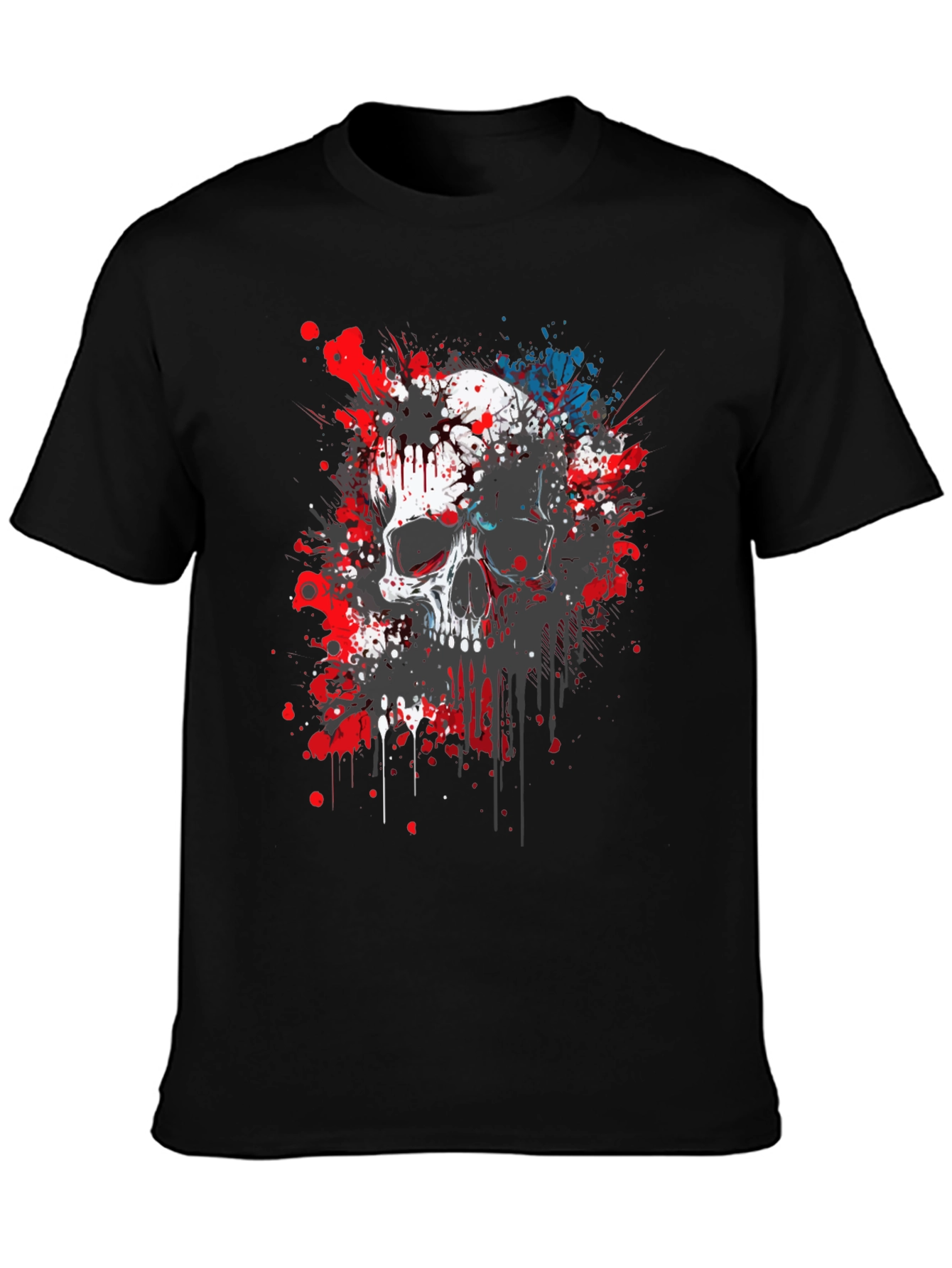 Skull Splatter Graphic Print Black T-Shirt