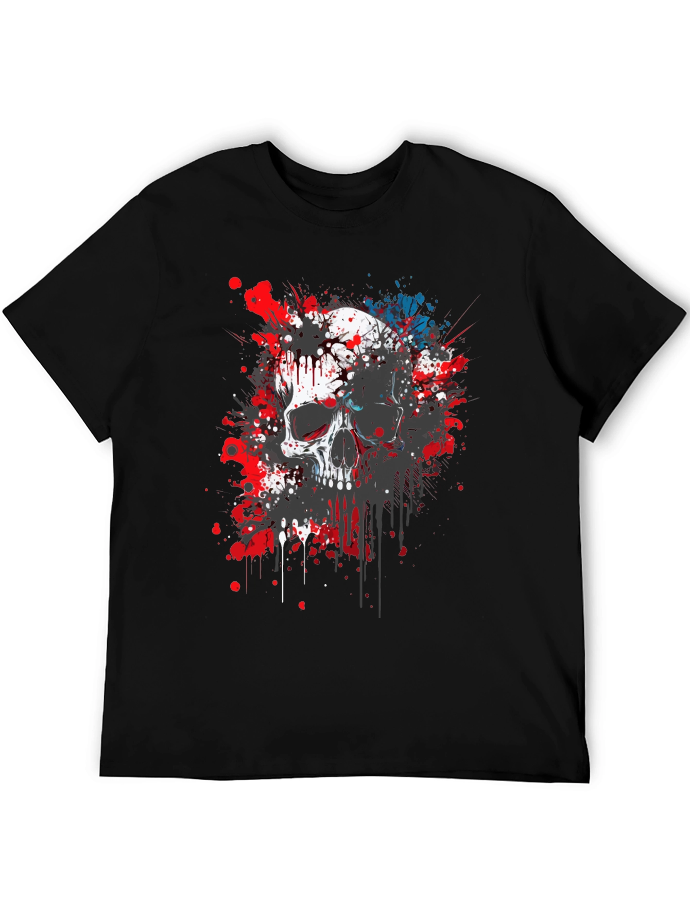 Skull Splatter Graphic Print Black T-Shirt