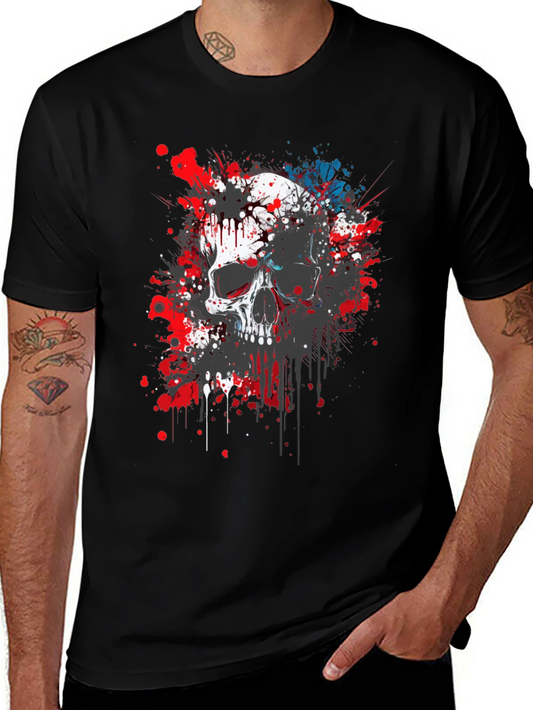 Skull Splatter Graphic Print Black T-Shirt