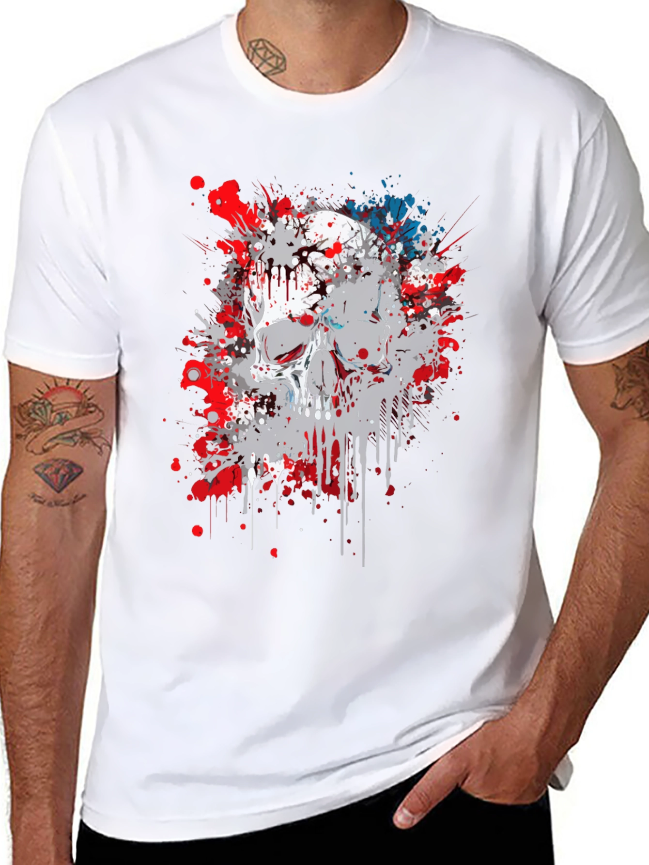Skull Splatter Graphic Print Black T-Shirt