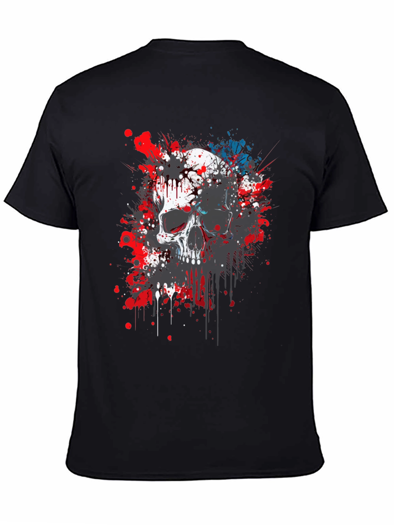 Skull Splatter Graphic Print Black T-Shirt
