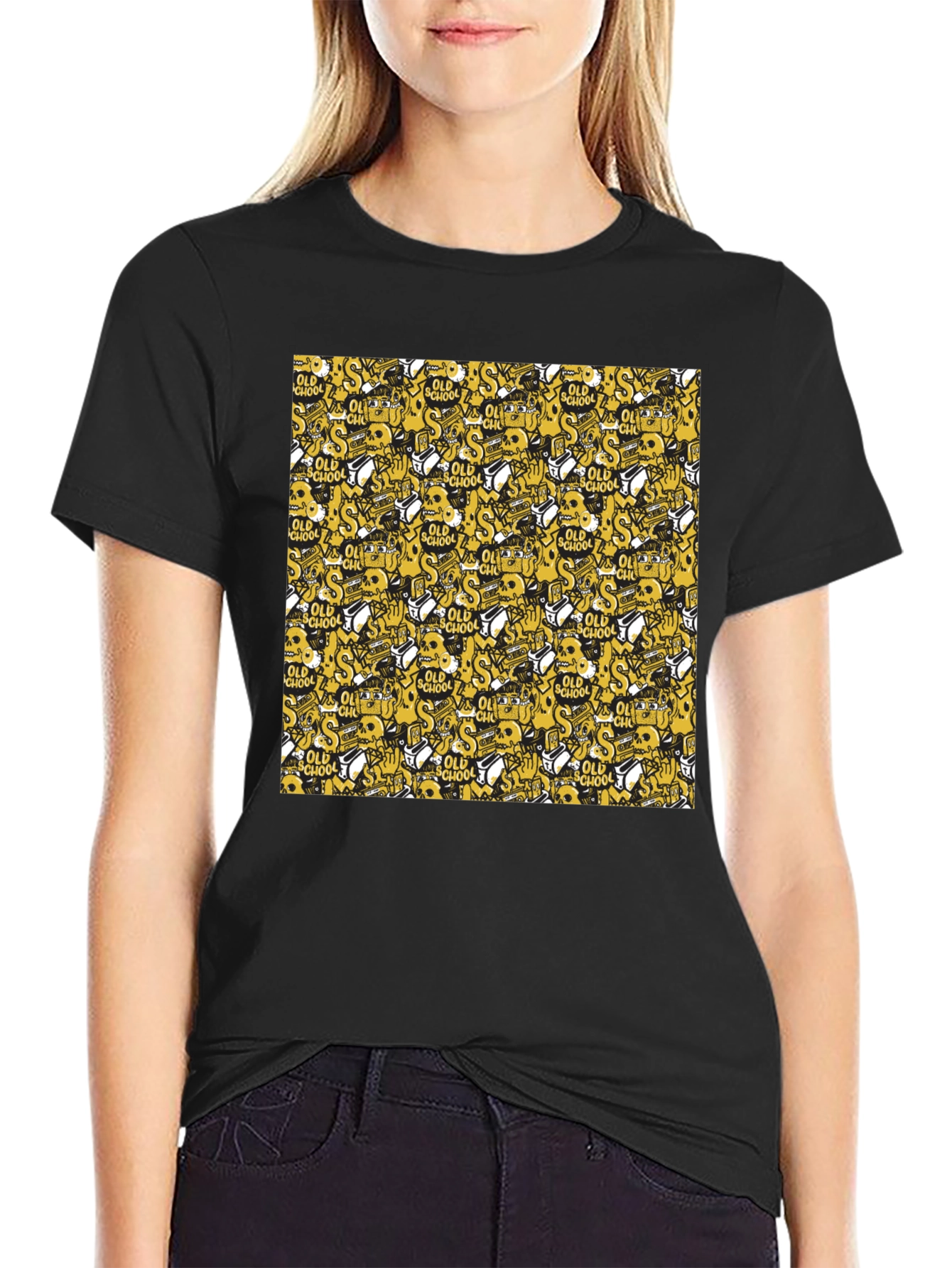Old School Pattern Black T-Shirt