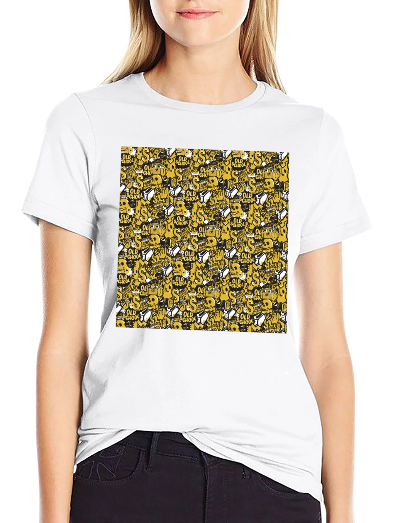 Old School Pattern Black T-Shirt