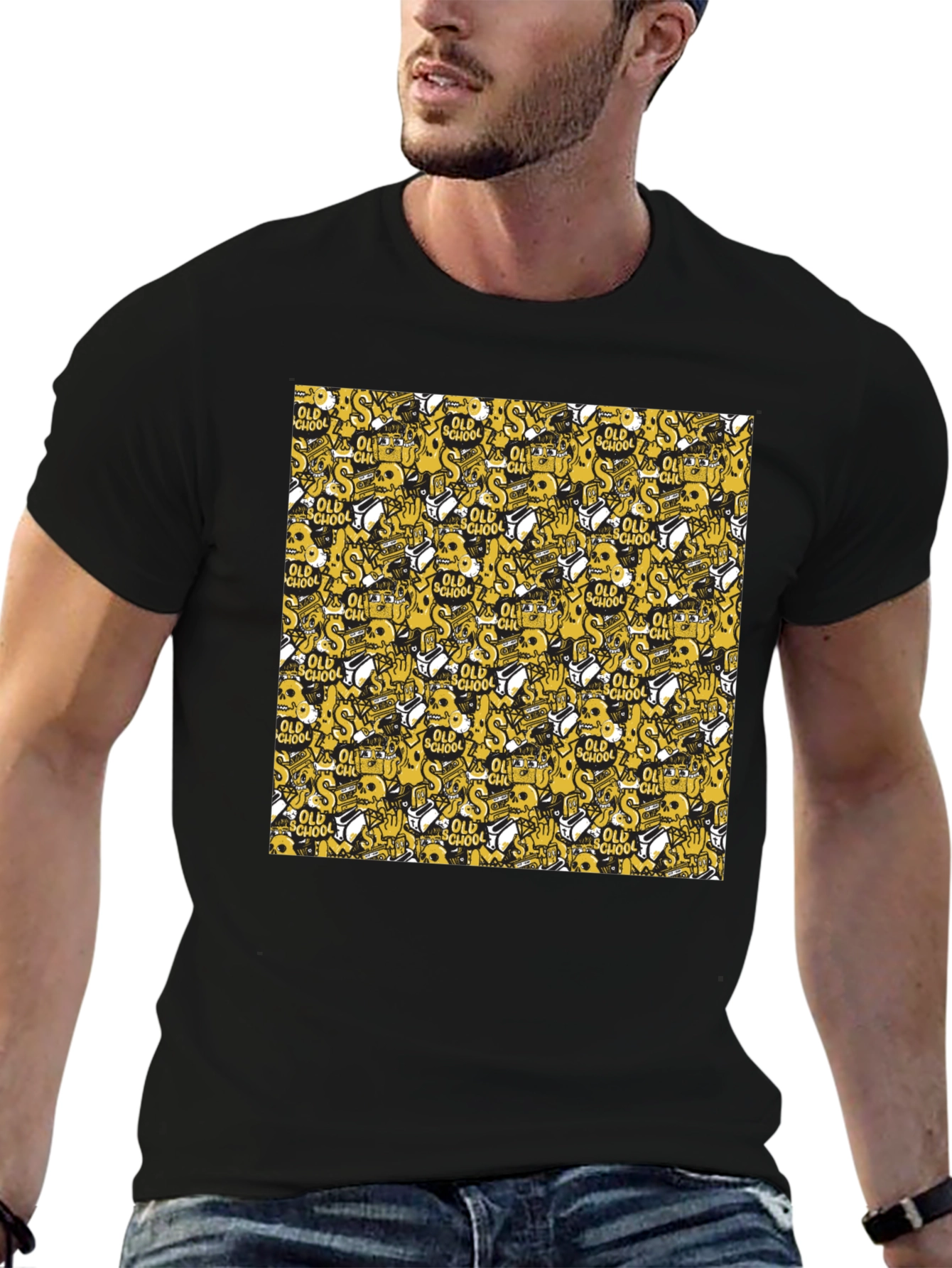 Old School Pattern Black T-Shirt