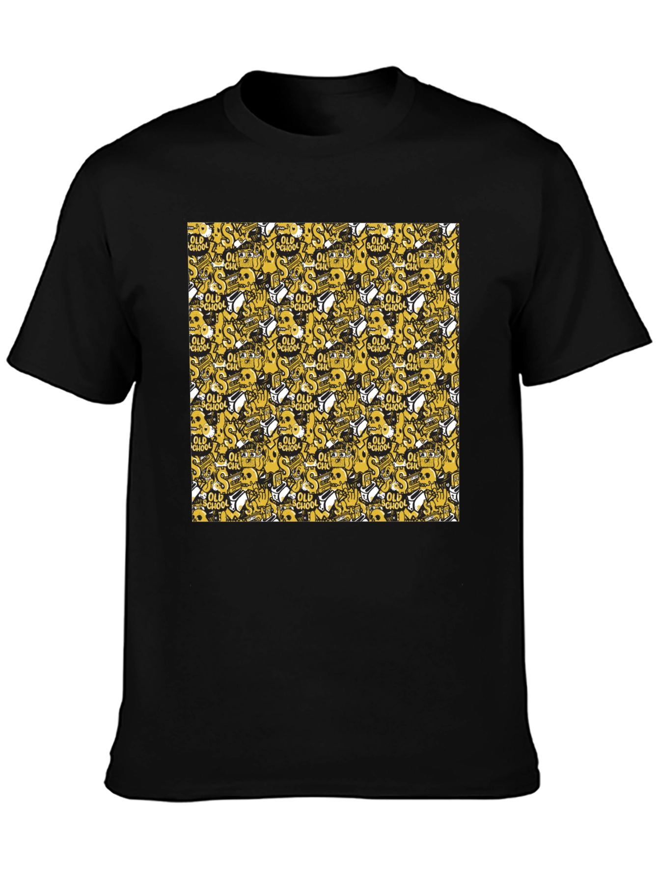 Old School Pattern Black T-Shirt