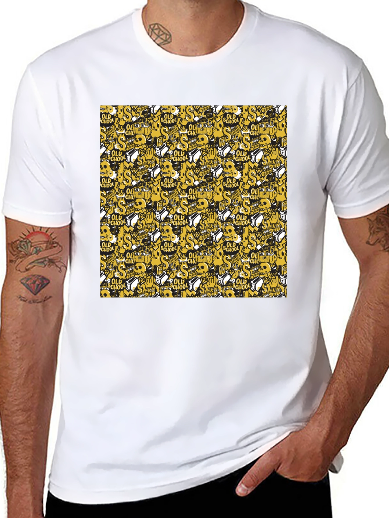 Old School Pattern Black T-Shirt