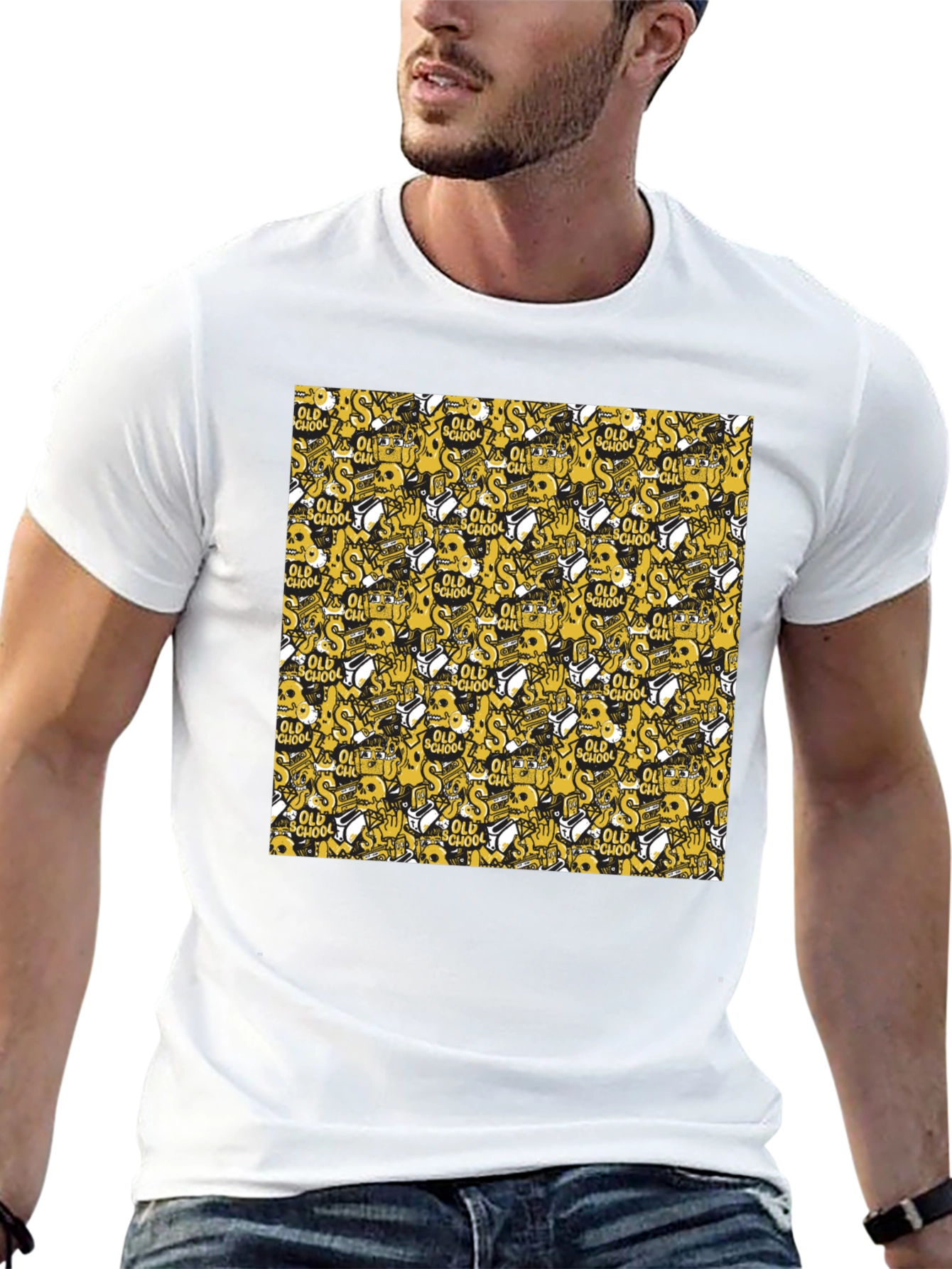 Old School Pattern Black T-Shirt