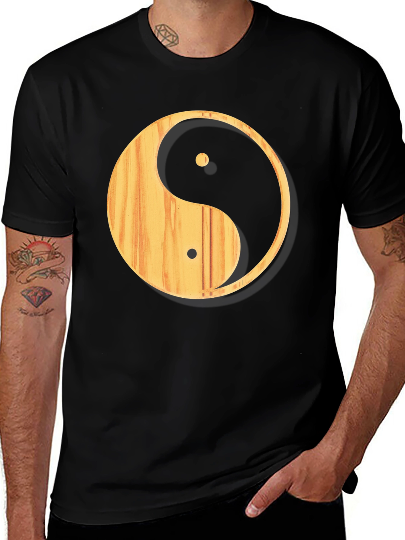 Yin Yang Wood Texture Graphic T-Shirt