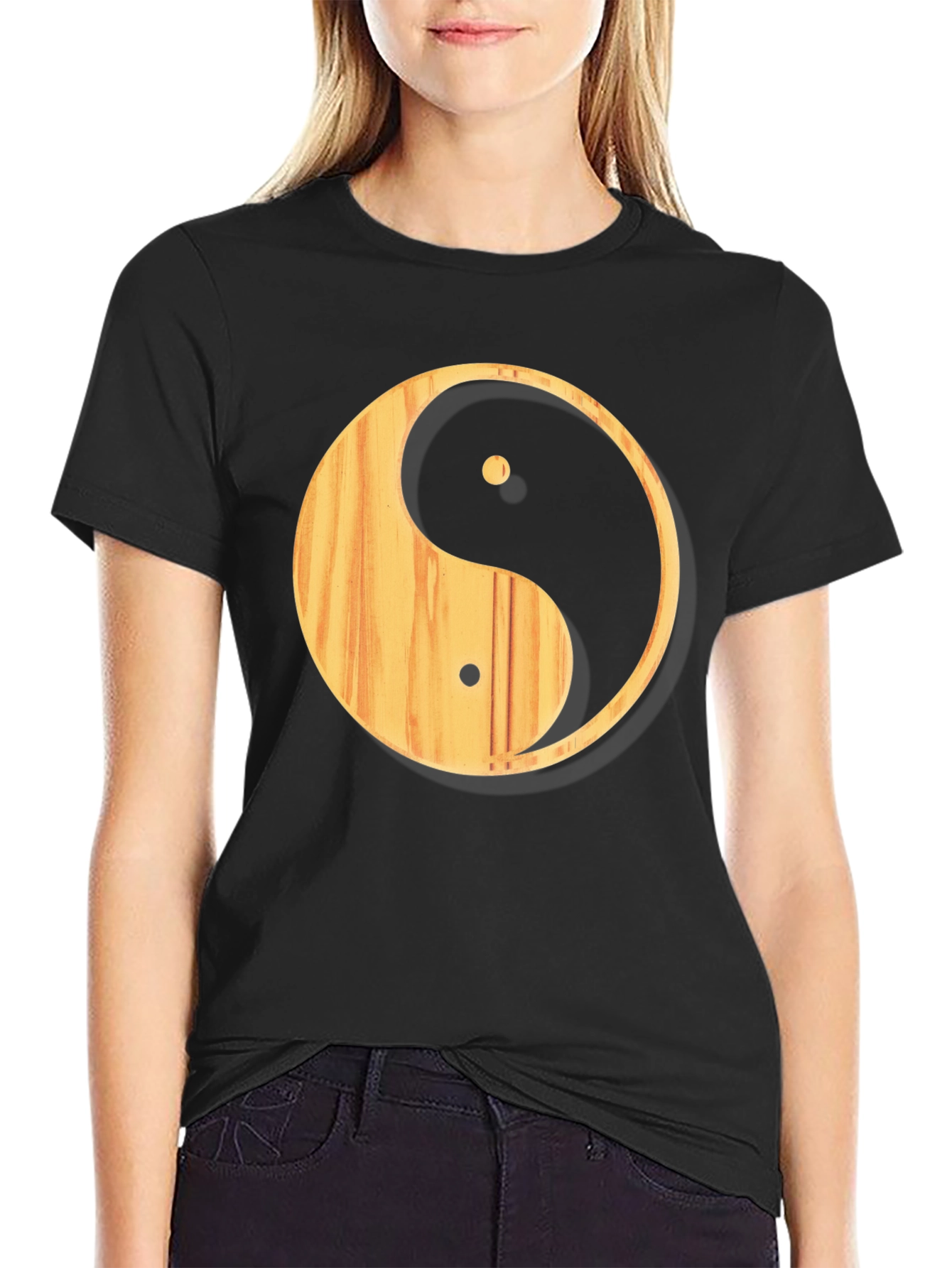 Yin Yang Wood Texture Graphic T-Shirt