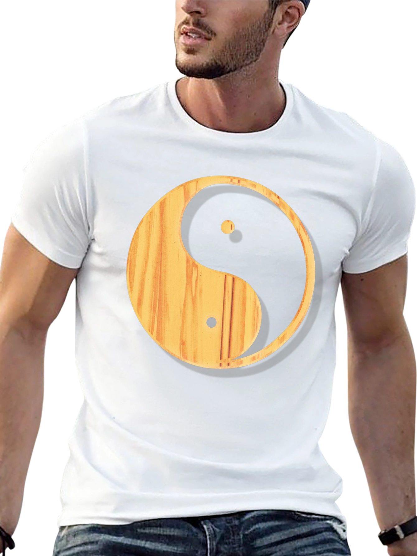 Yin Yang Wood Texture Graphic T-Shirt