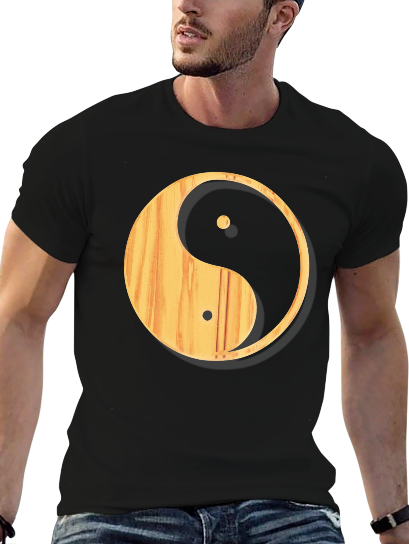 Yin Yang Wood Texture Graphic T-Shirt