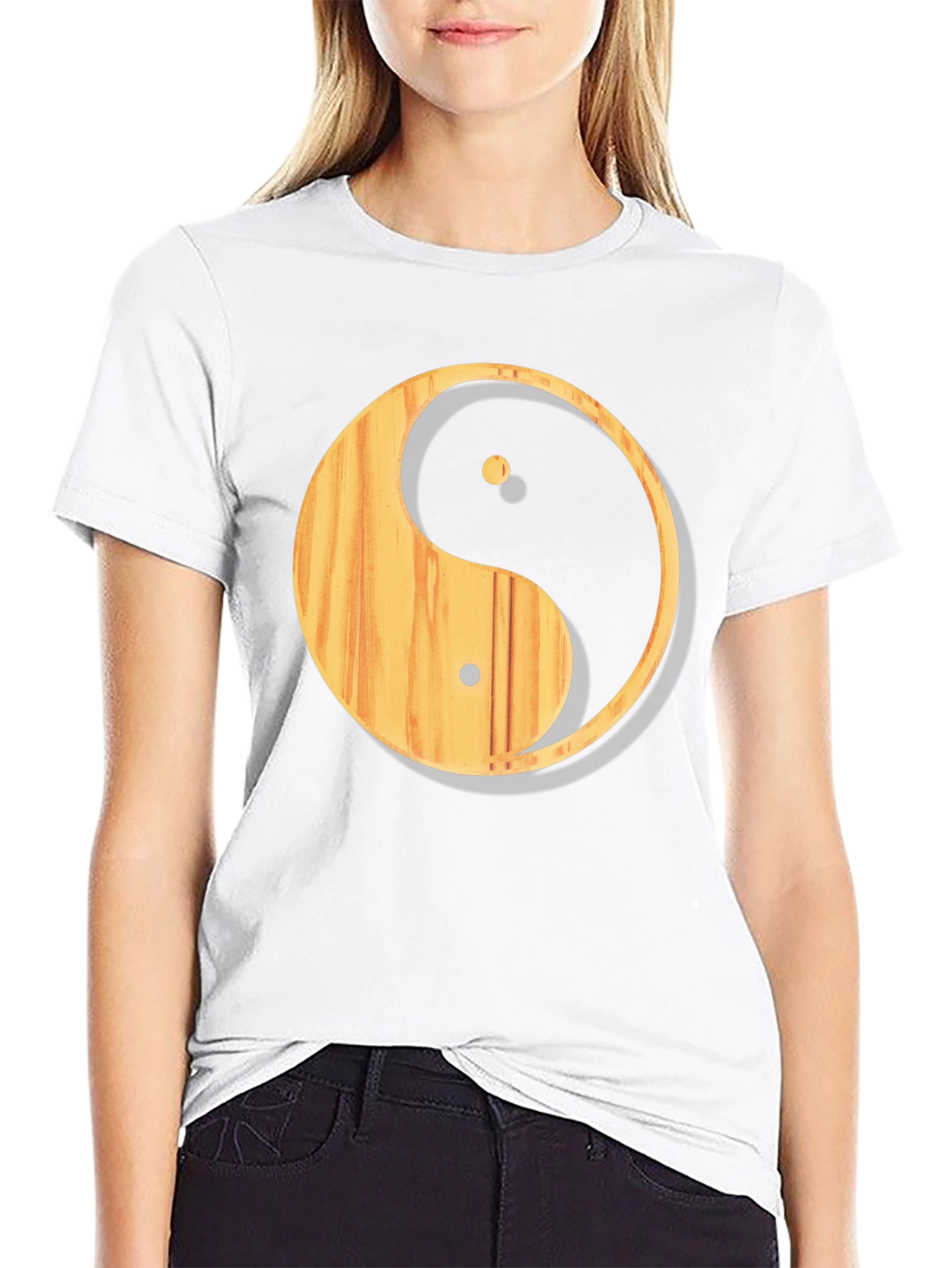 Yin Yang Wood Texture Graphic T-Shirt