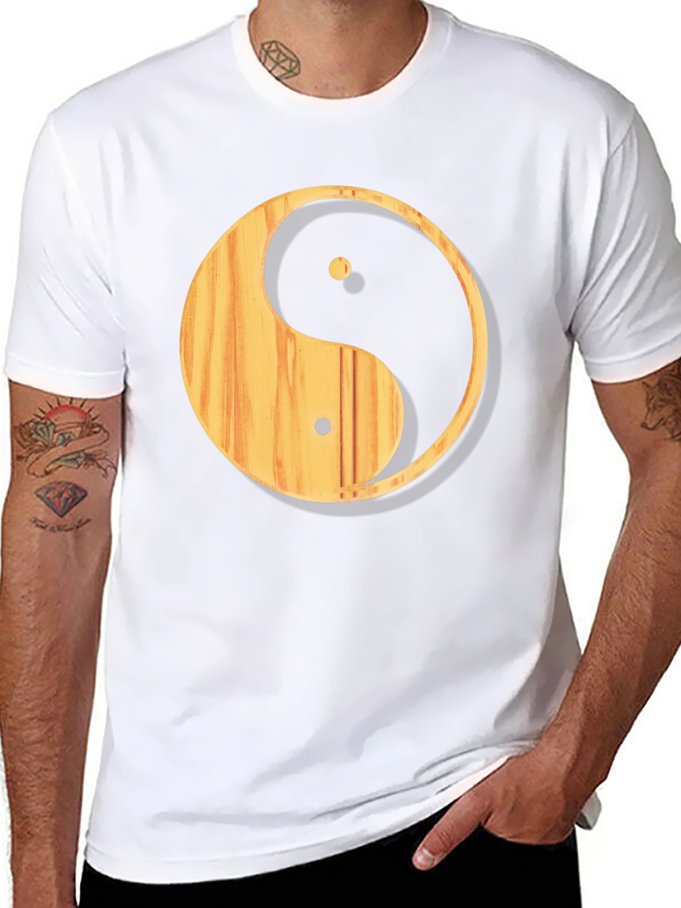 Yin Yang Wood Texture Graphic T-Shirt