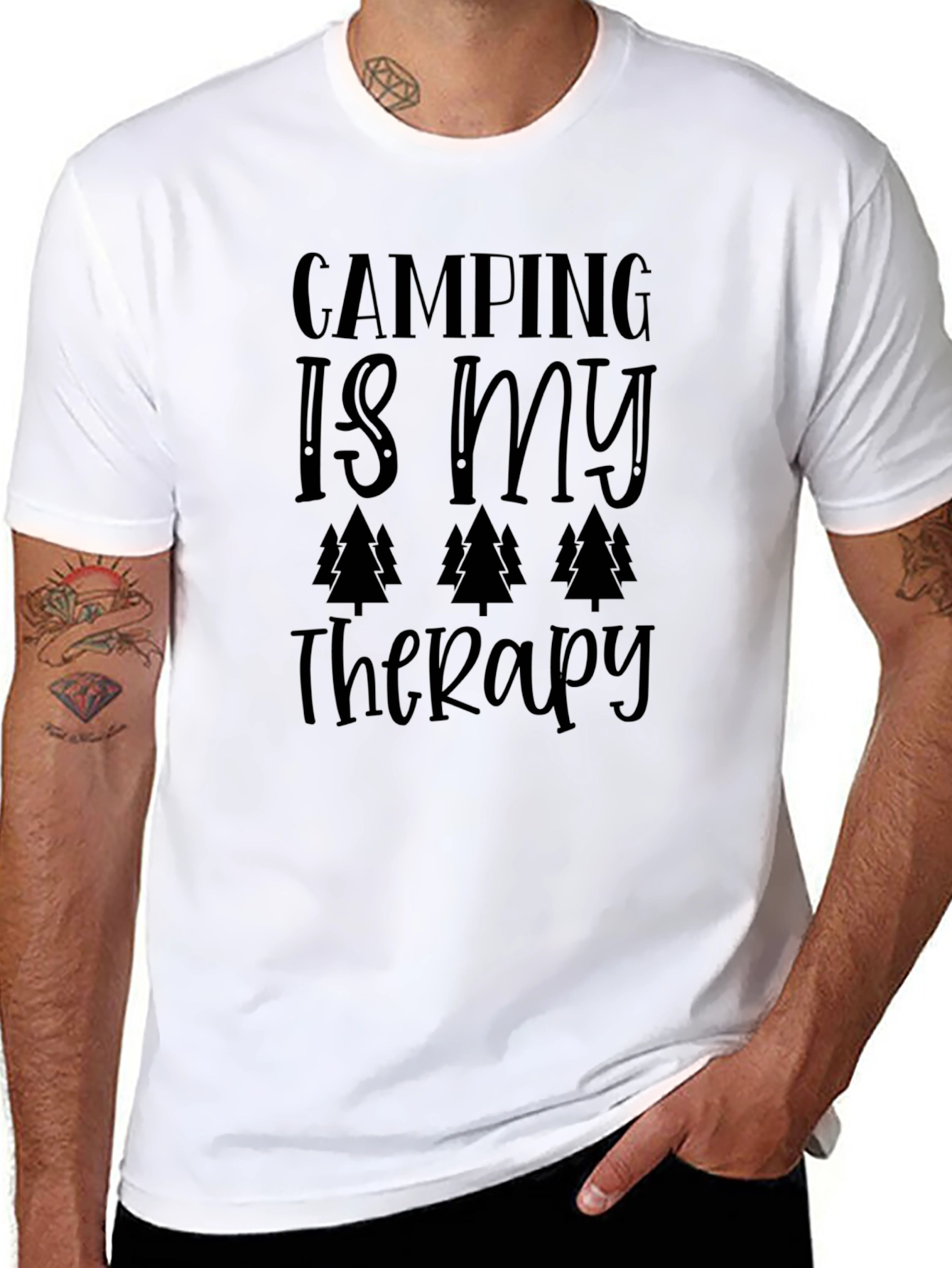 Camping Is My Therapy Graphic Tee - Black