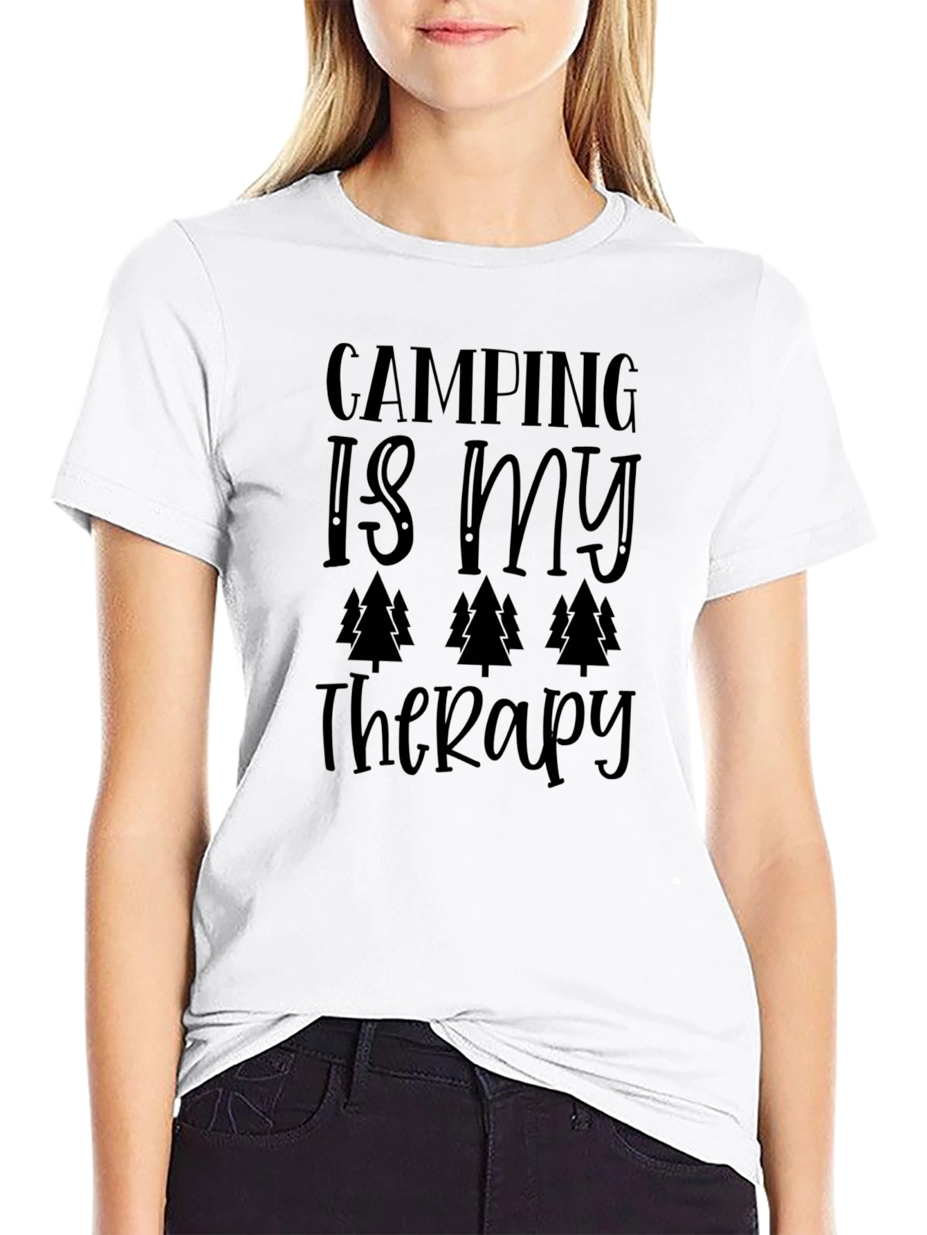 Camping Is My Therapy Graphic Tee - Black