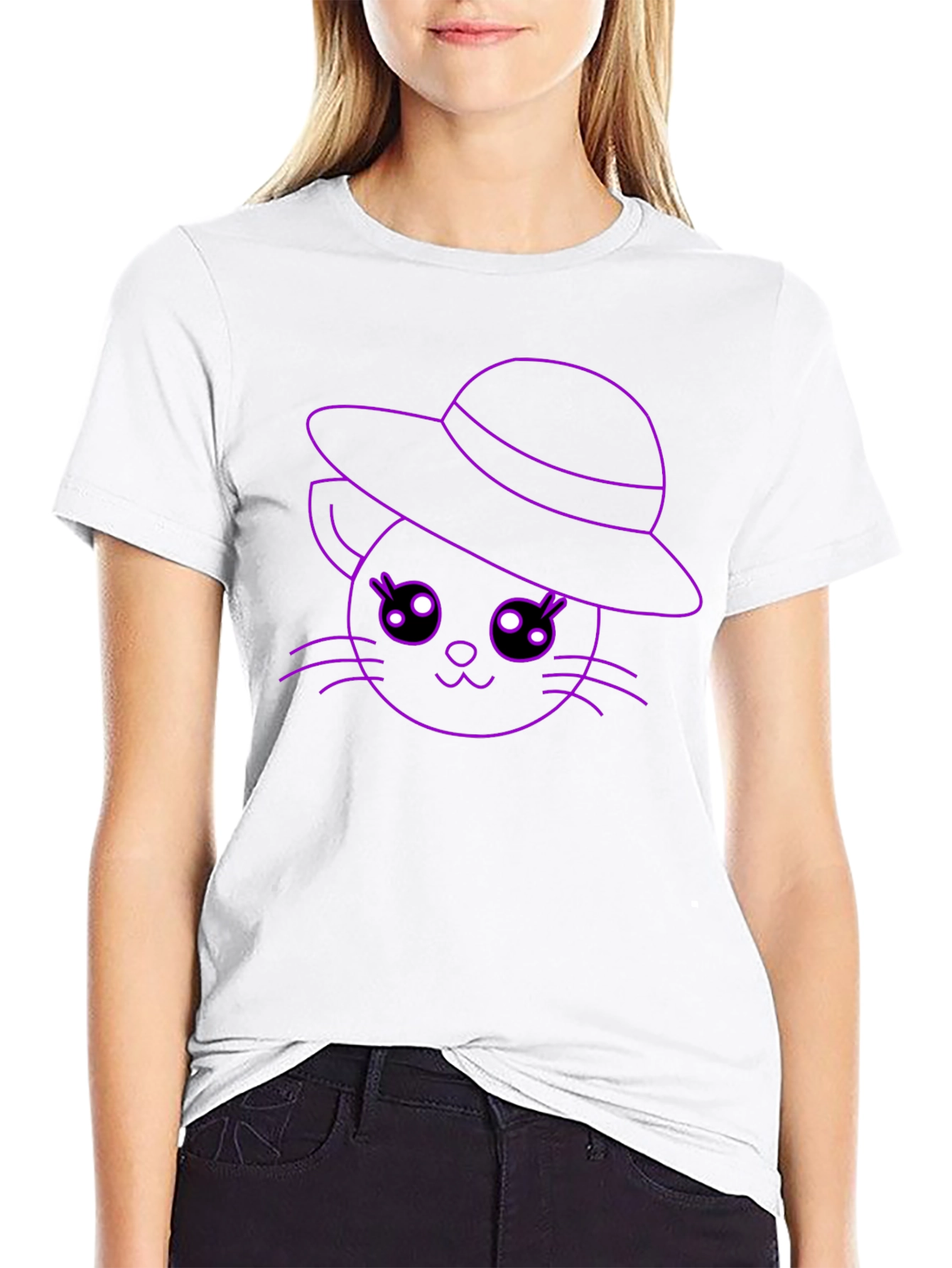 Cute Cat in Hat Graphic Tee - Unique Design