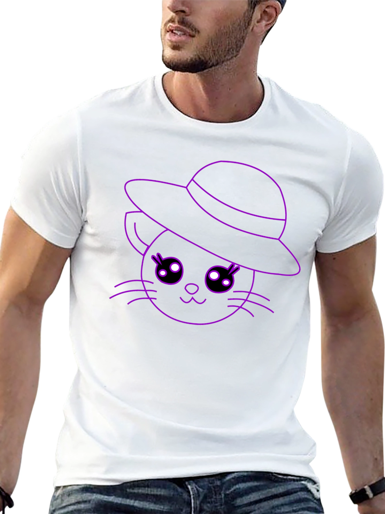 Cute Cat in Hat Graphic Tee - Unique Design
