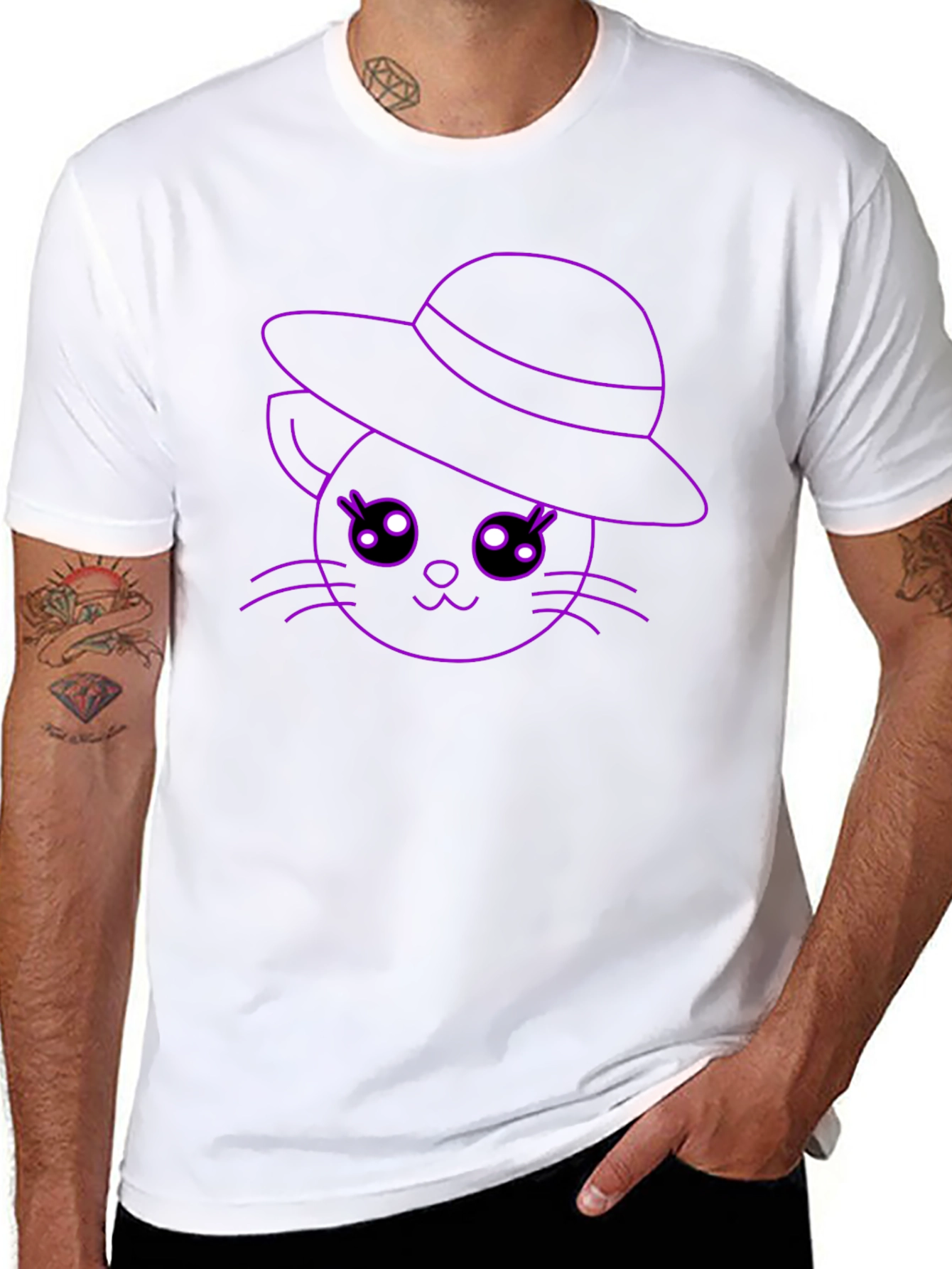 Cute Cat in Hat Graphic Tee - Unique Design