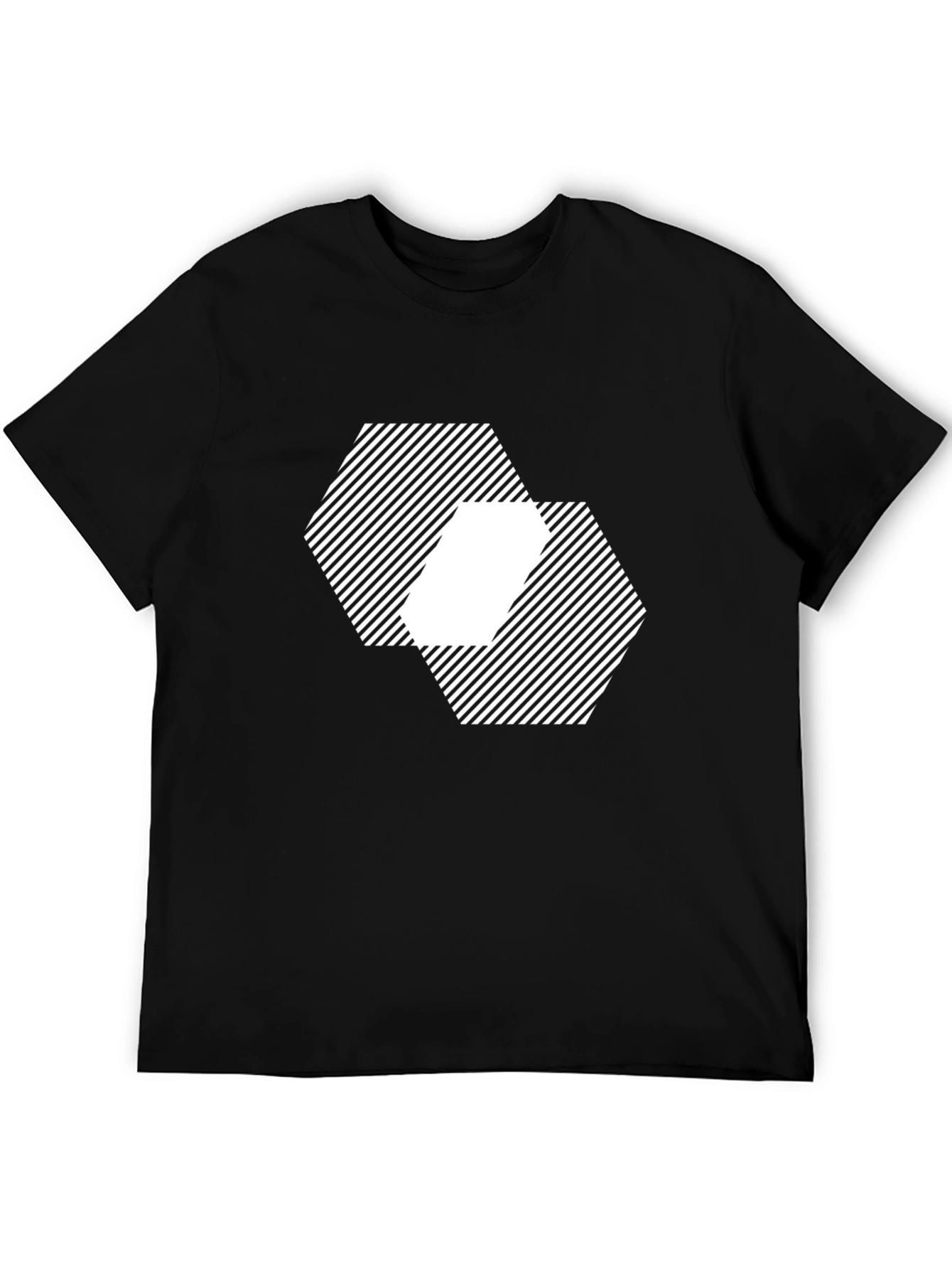 Geometric Hexagon Pattern Black T-Shirt