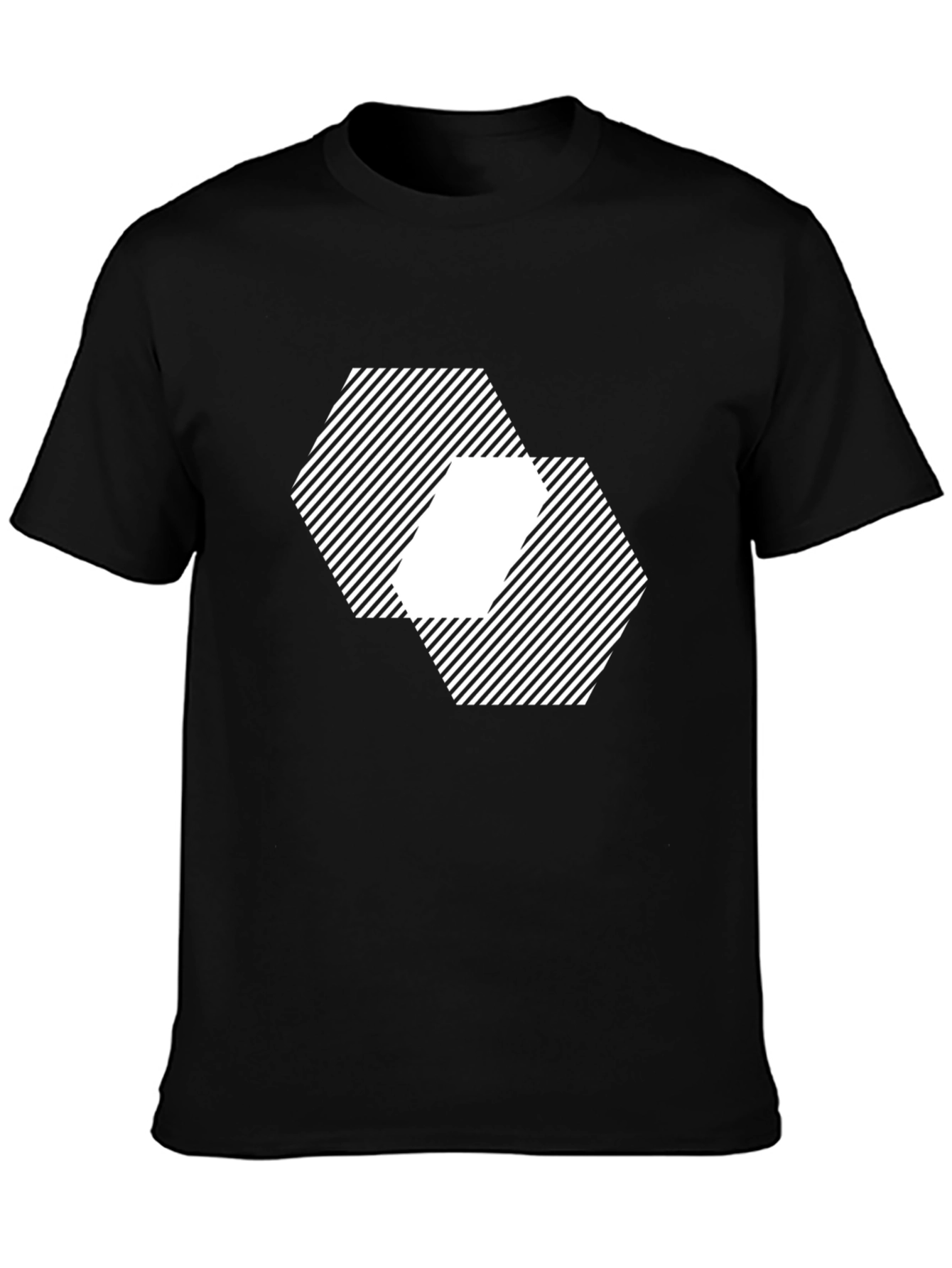 Geometric Hexagon Pattern Black T-Shirt