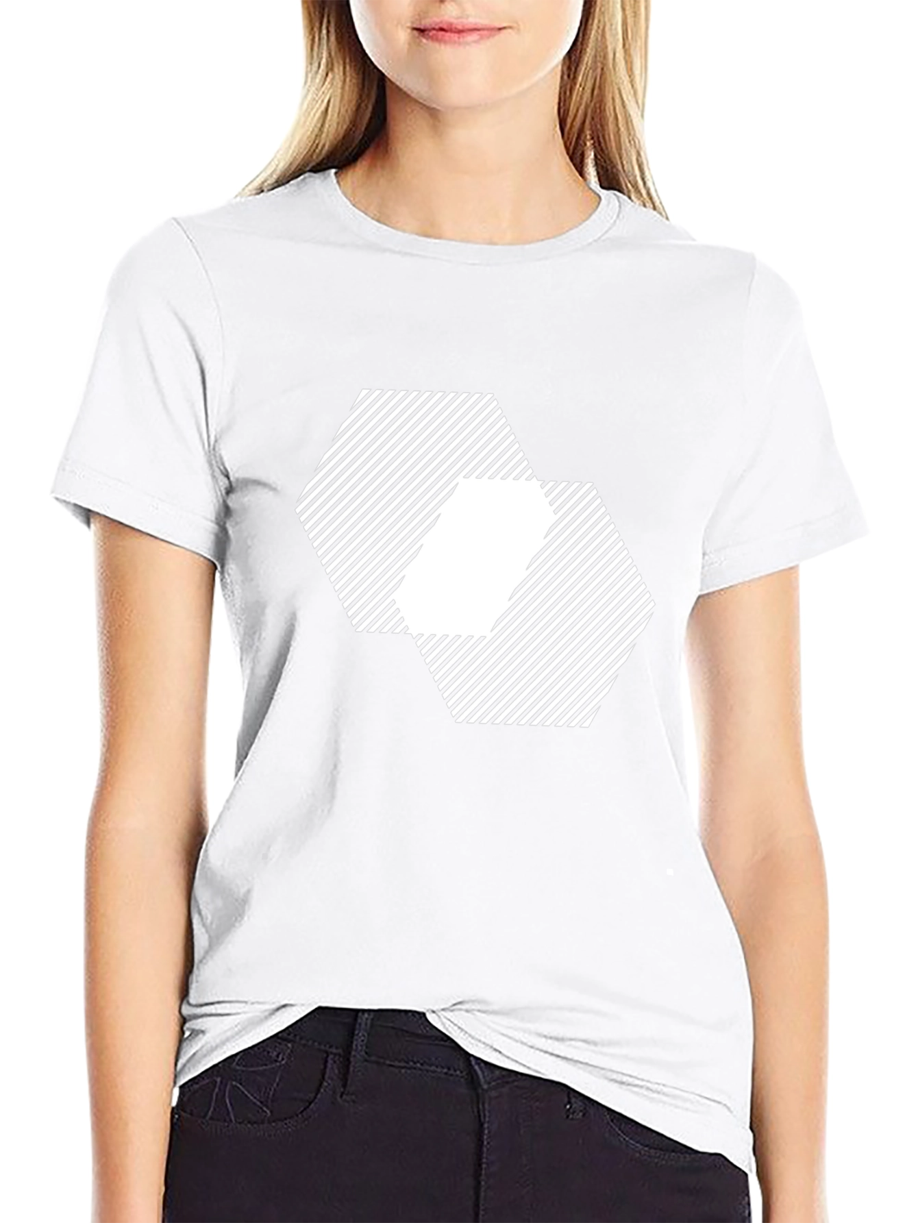 Geometric Hexagon Pattern Black T-Shirt