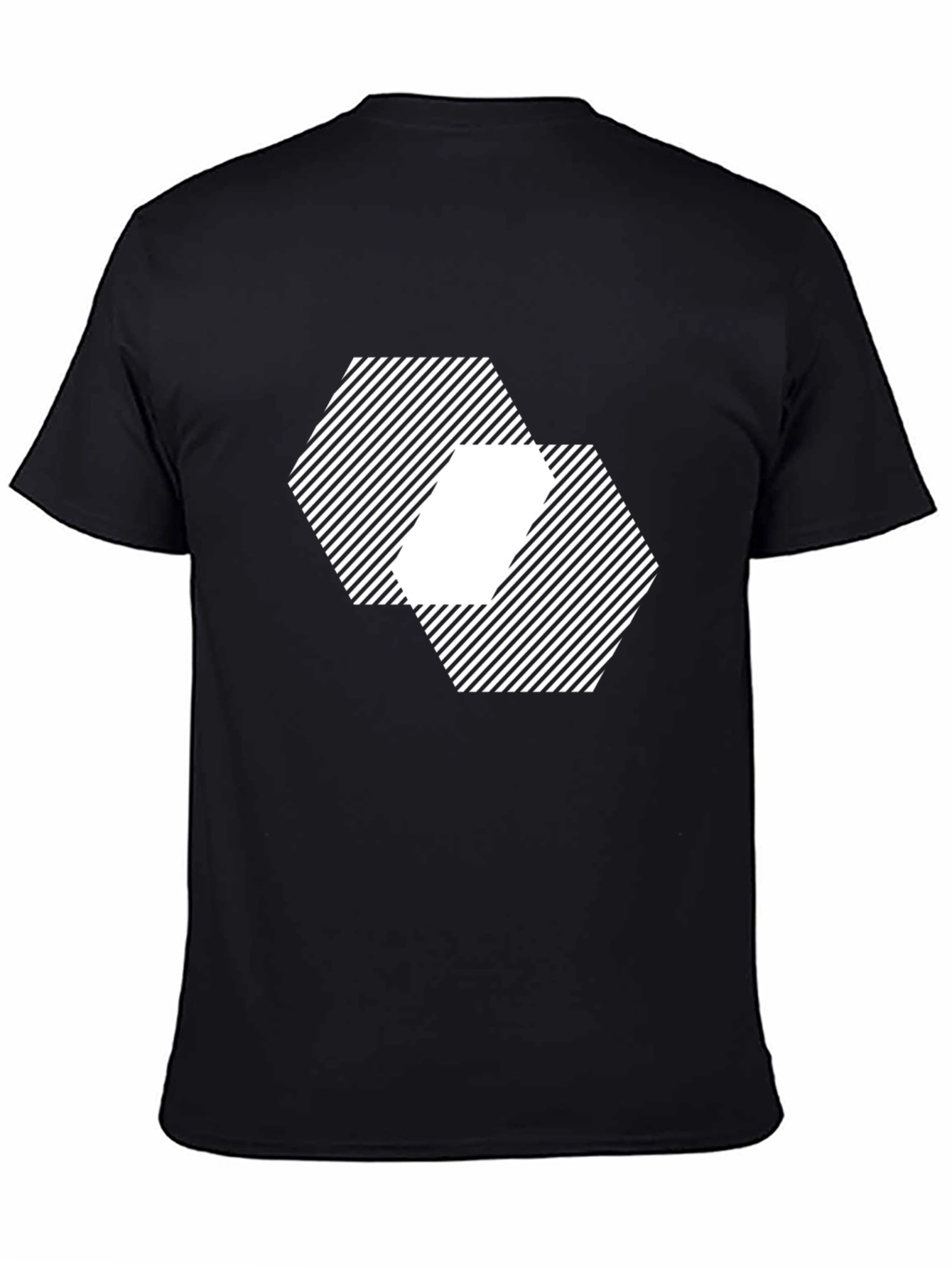 Geometric Hexagon Pattern Black T-Shirt