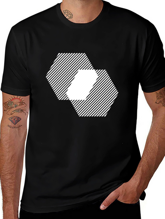 Geometric Hexagon Pattern Black T-Shirt