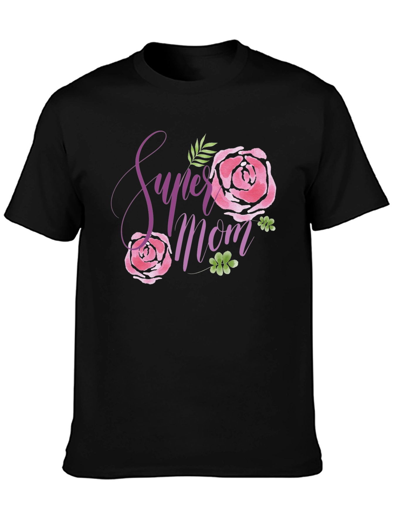 Super Mom Floral Black T-Shirt