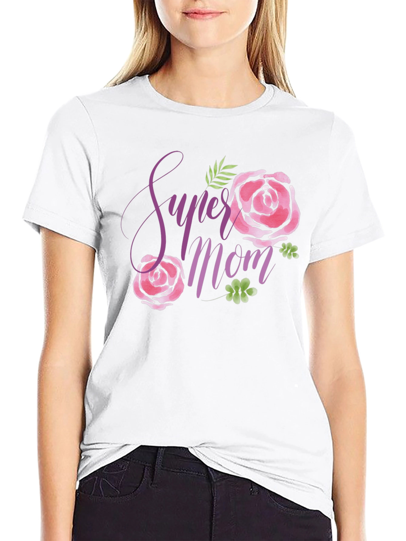 Super Mom Floral Black T-Shirt