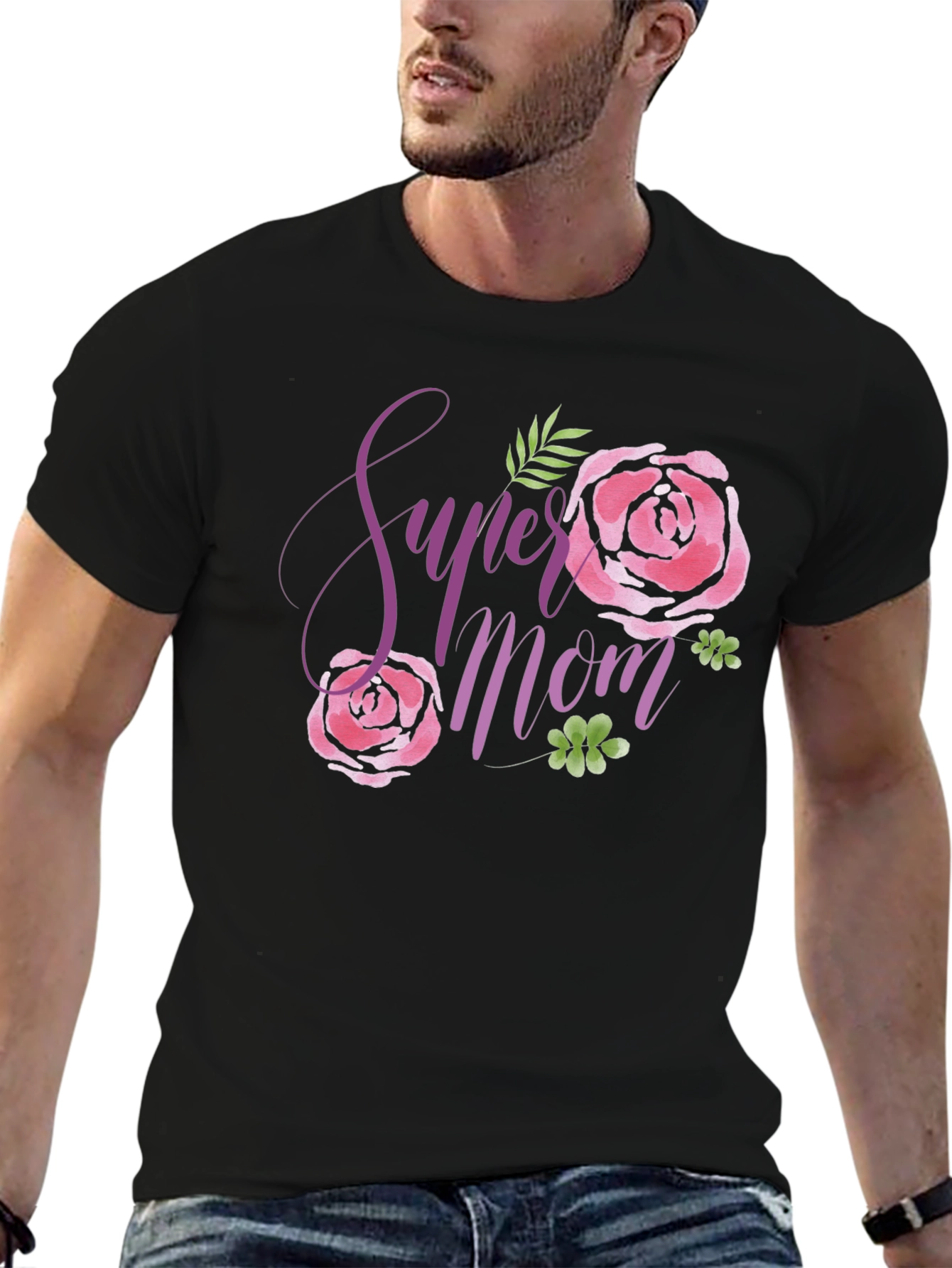 Super Mom Floral Black T-Shirt