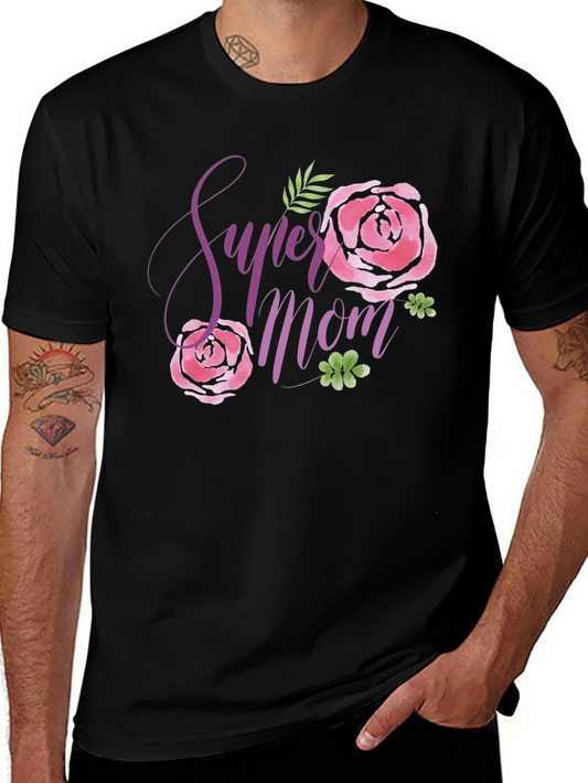 Super Mom Floral Black T-Shirt