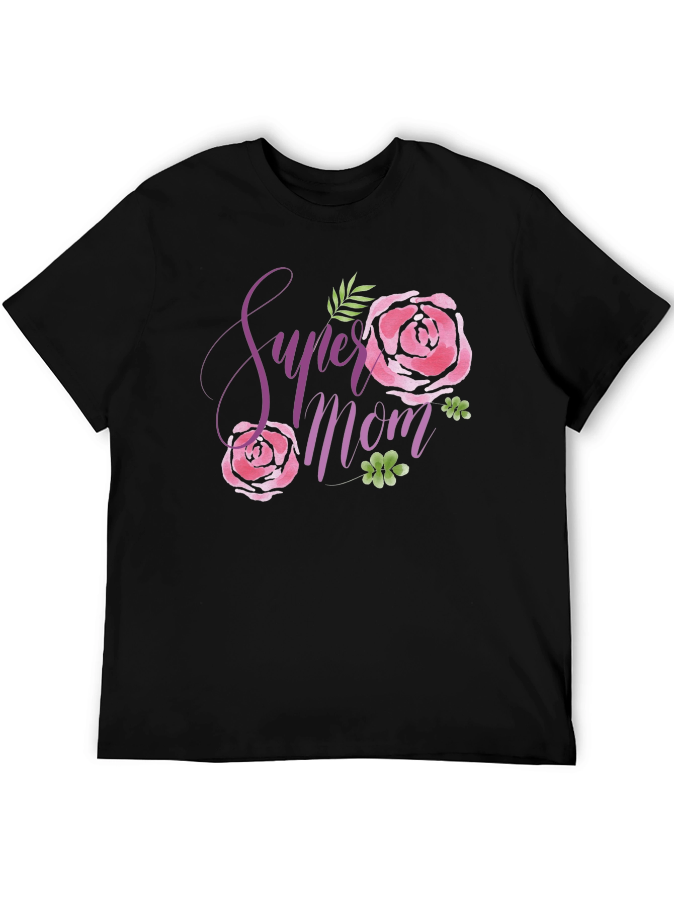 Super Mom Floral Black T-Shirt