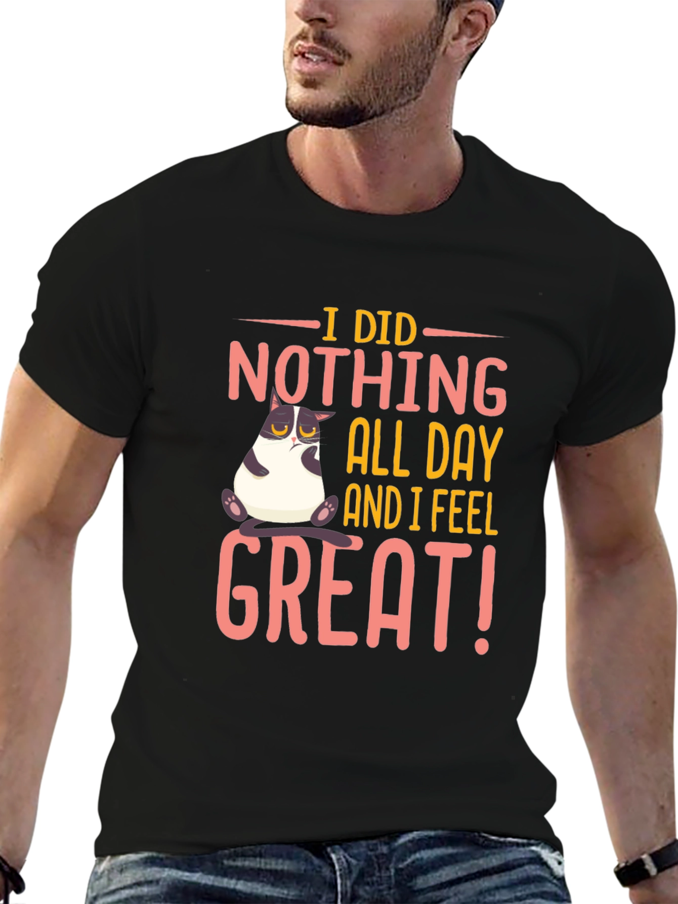 Funny Cat I Did Nothing Black T-Shirt