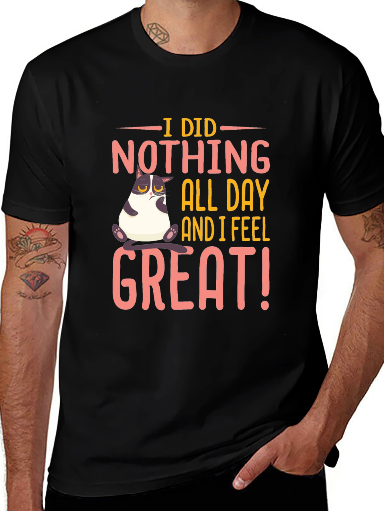 Funny Cat I Did Nothing Black T-Shirt