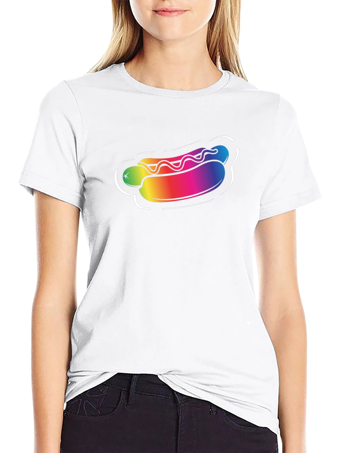 Rainbow Hotdog Graphic Tee - Black Unisex T-Shirt