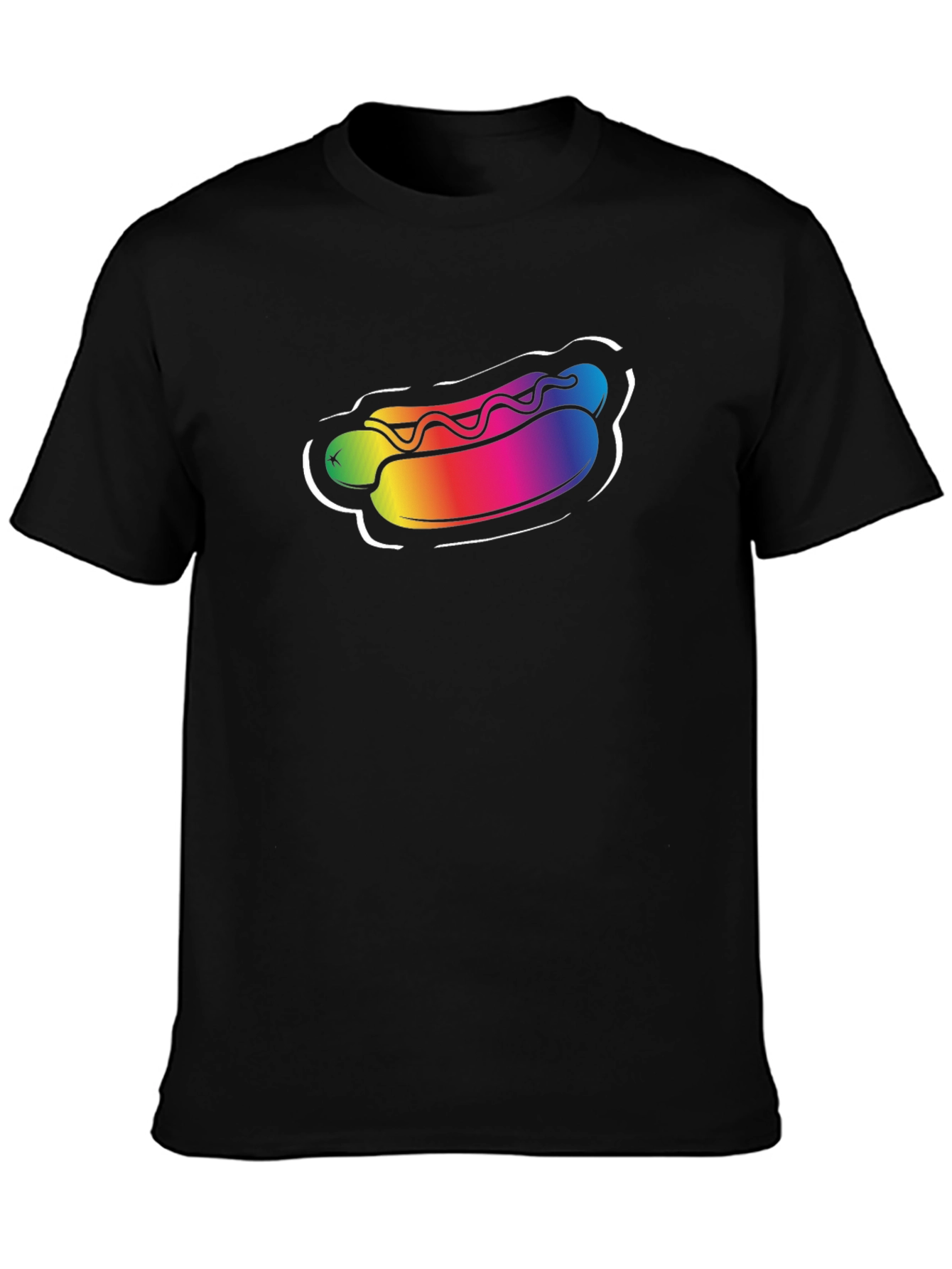 Rainbow Hotdog Graphic Tee - Black Unisex T-Shirt