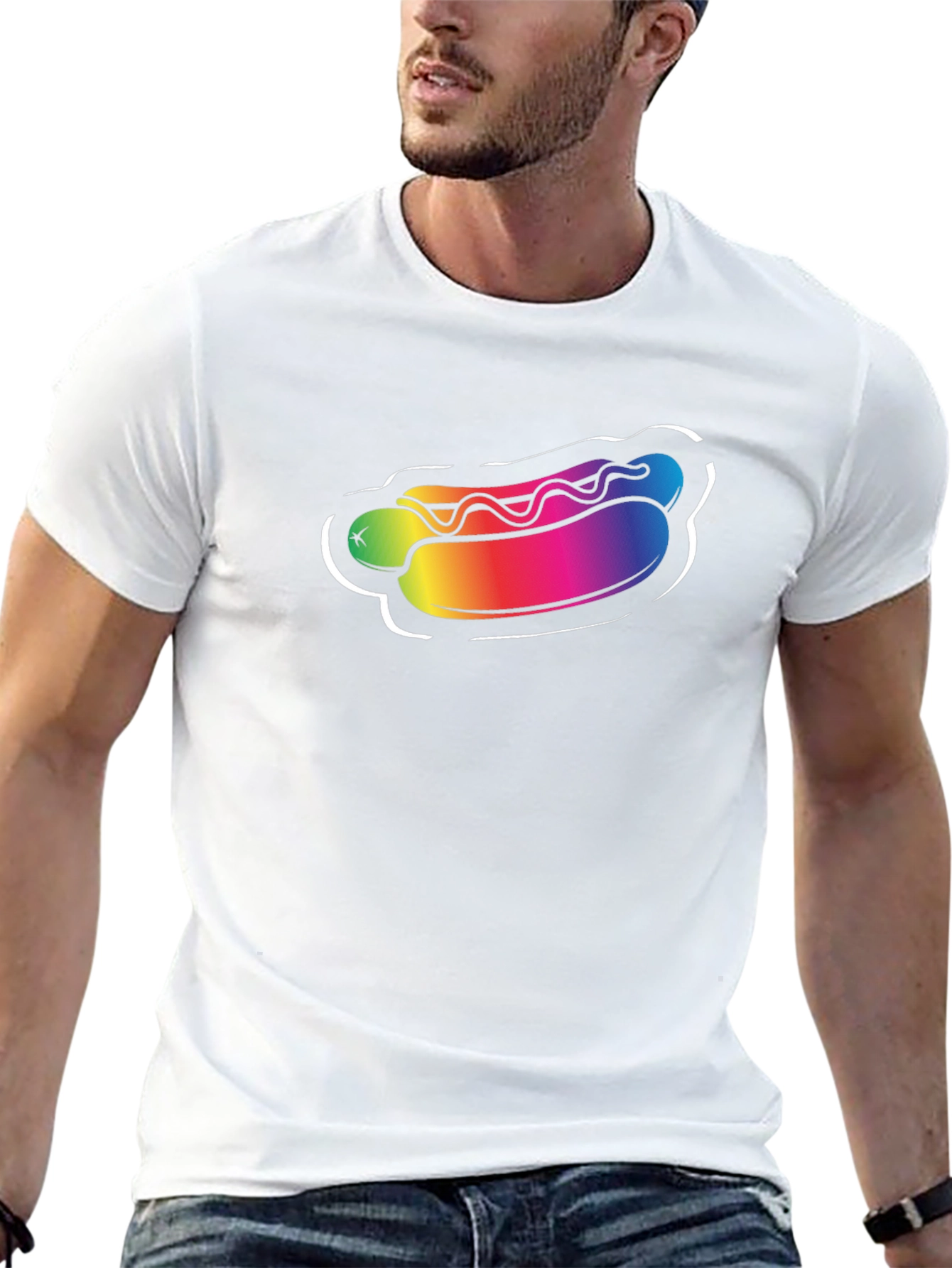 Rainbow Hotdog Graphic Tee - Black Unisex T-Shirt