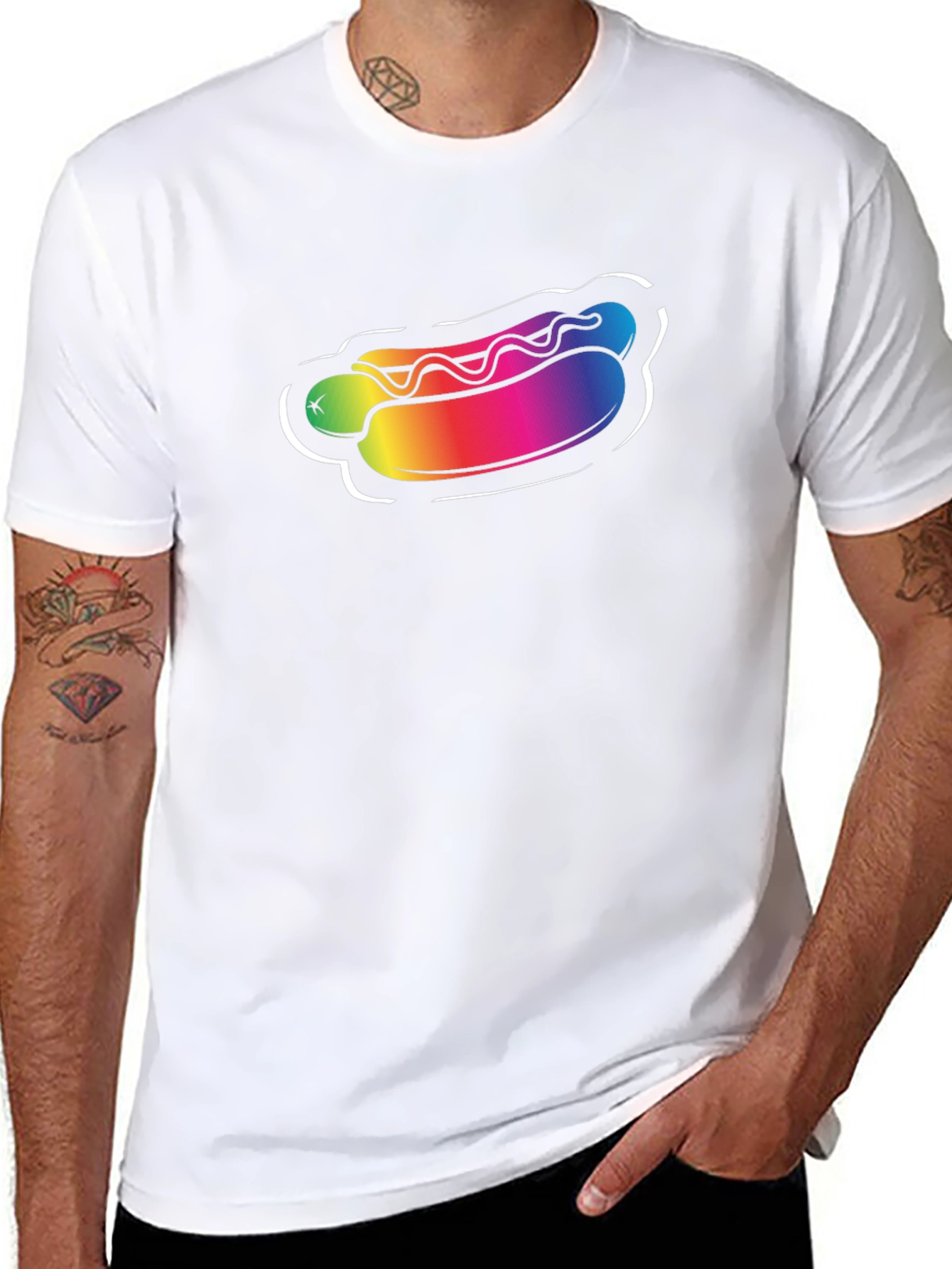 Rainbow Hotdog Graphic Tee - Black Unisex T-Shirt