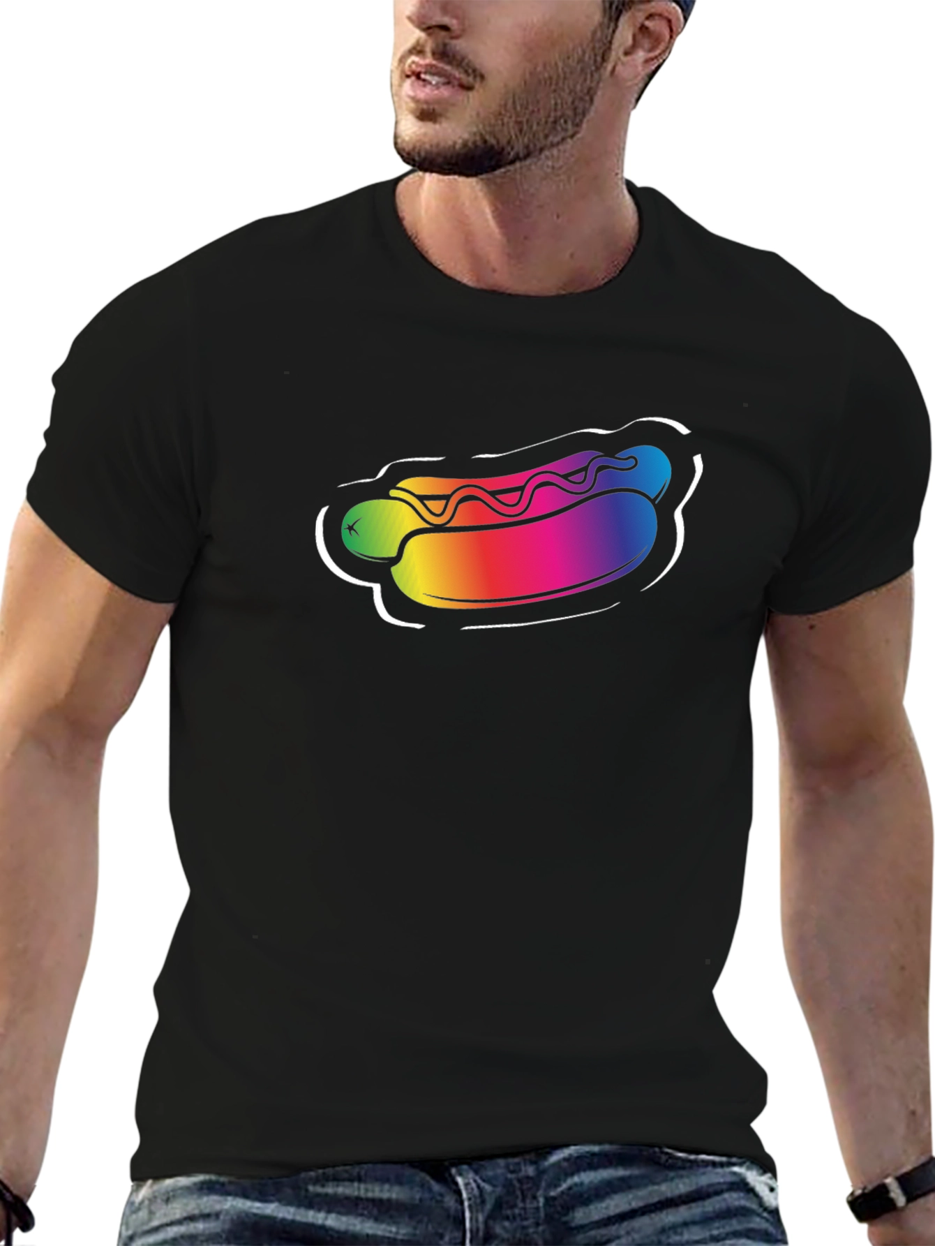 Rainbow Hotdog Graphic Tee - Black Unisex T-Shirt