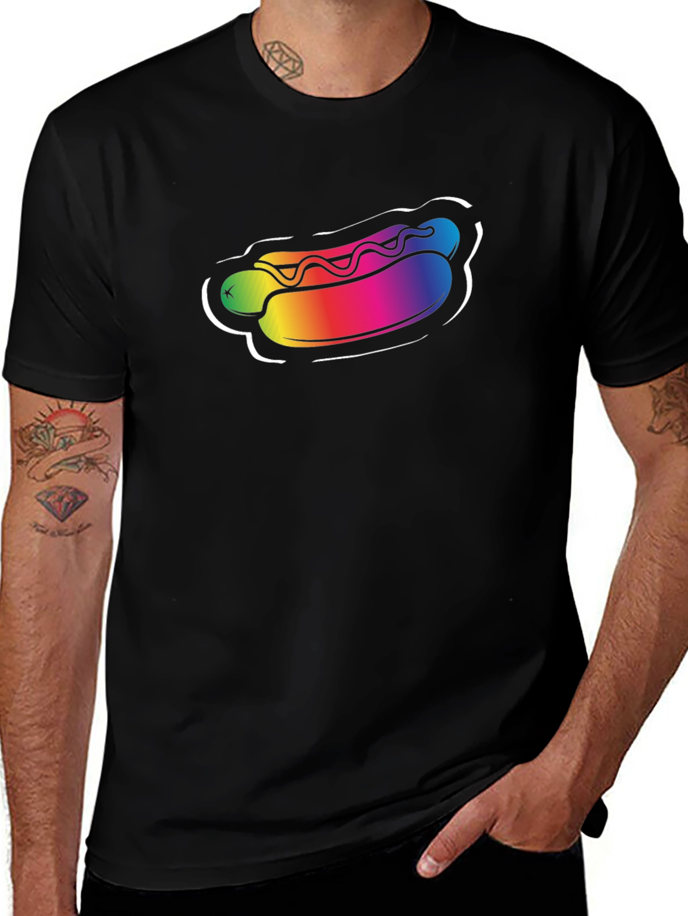 Rainbow Hotdog Graphic Tee - Black Unisex T-Shirt