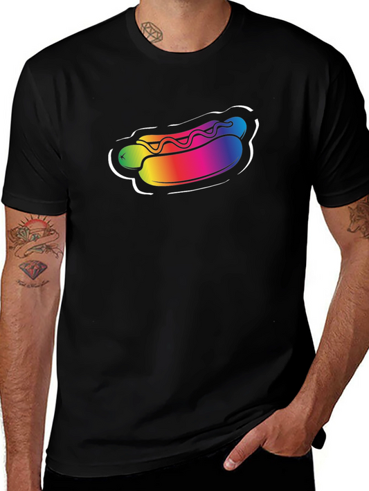 Rainbow Hotdog Graphic Tee - Black Unisex T-Shirt