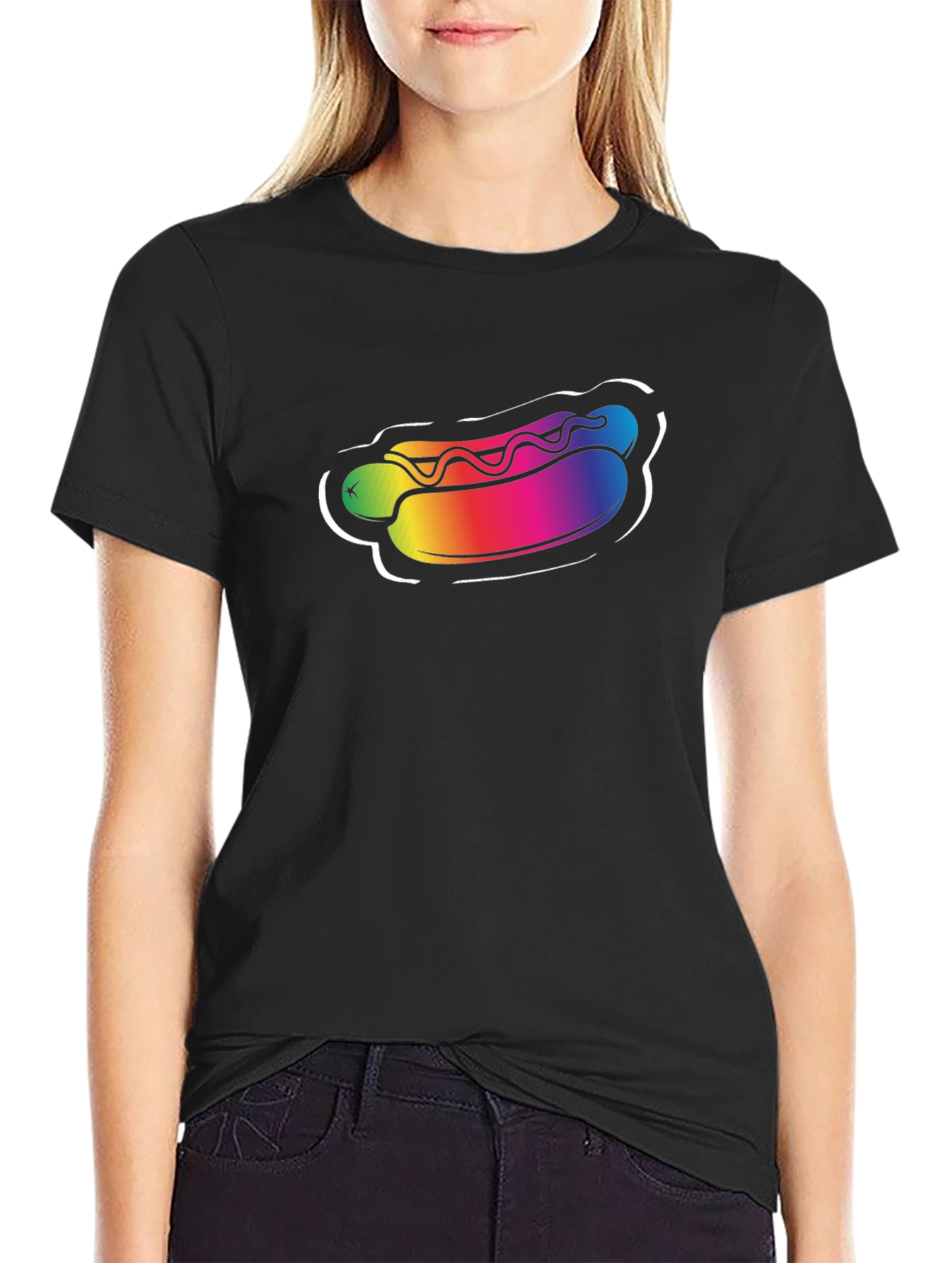 Rainbow Hotdog Graphic Tee - Black Unisex T-Shirt