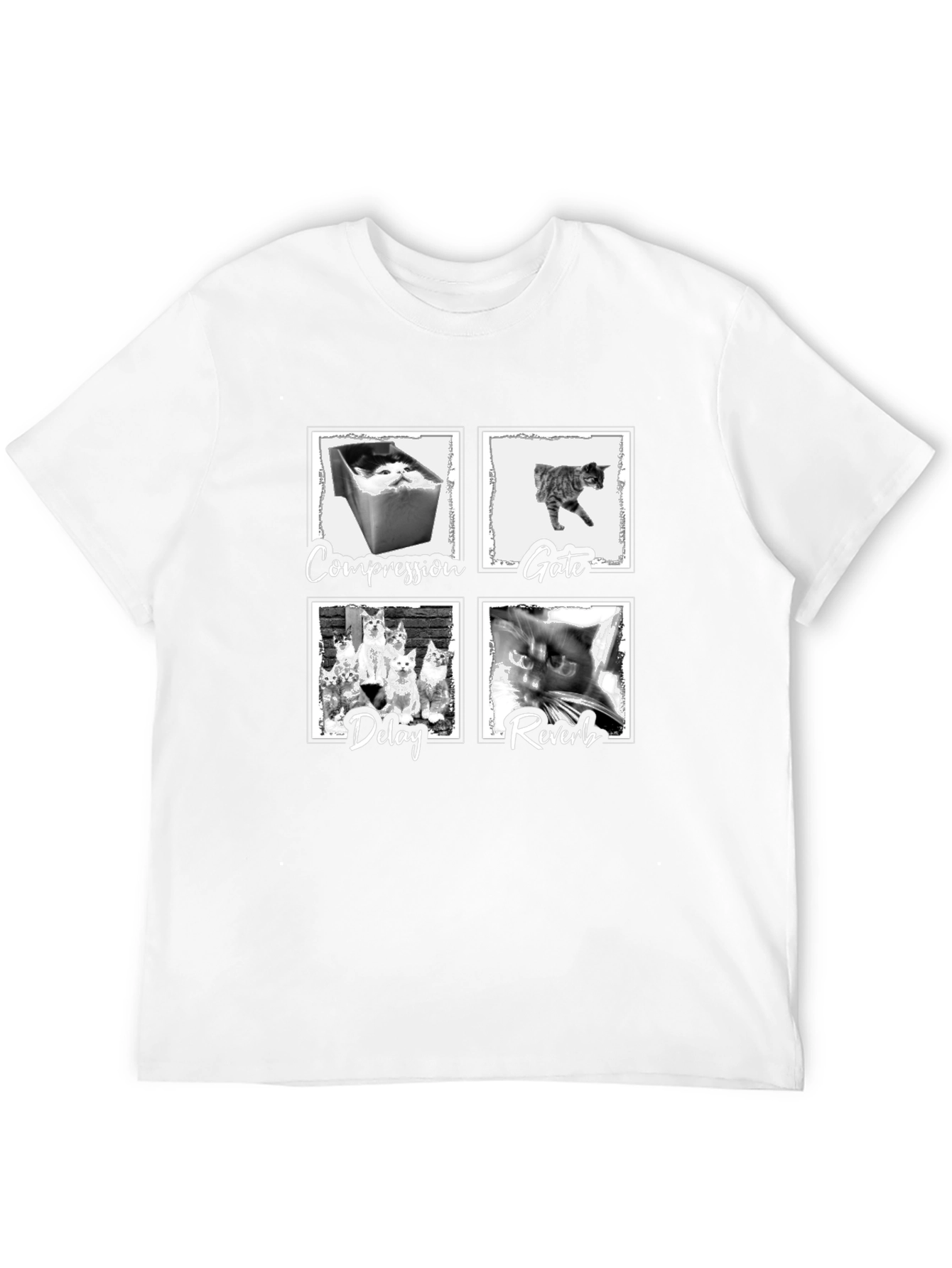 Compression Gate Delay Reverb Cat Black T-Shirt