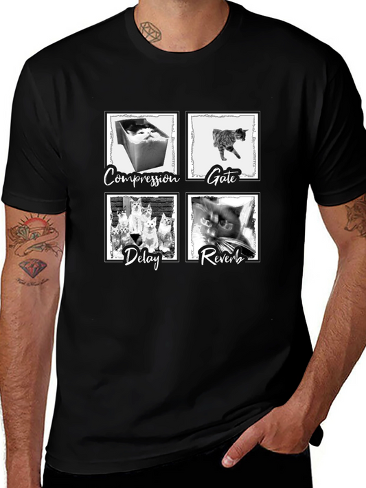 Compression Gate Delay Reverb Cat Black T-Shirt