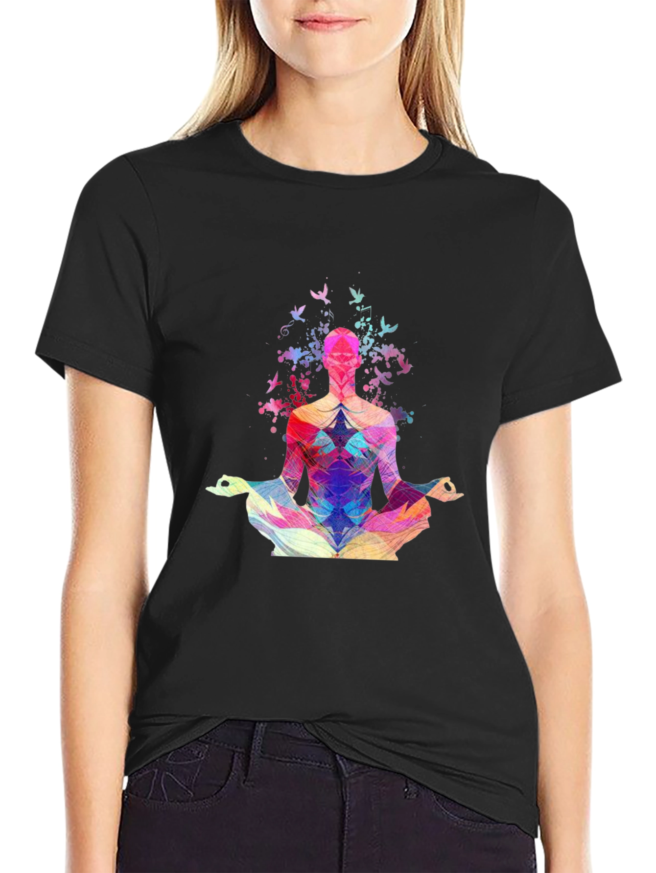 Meditative Geometric Design Black T-Shirt