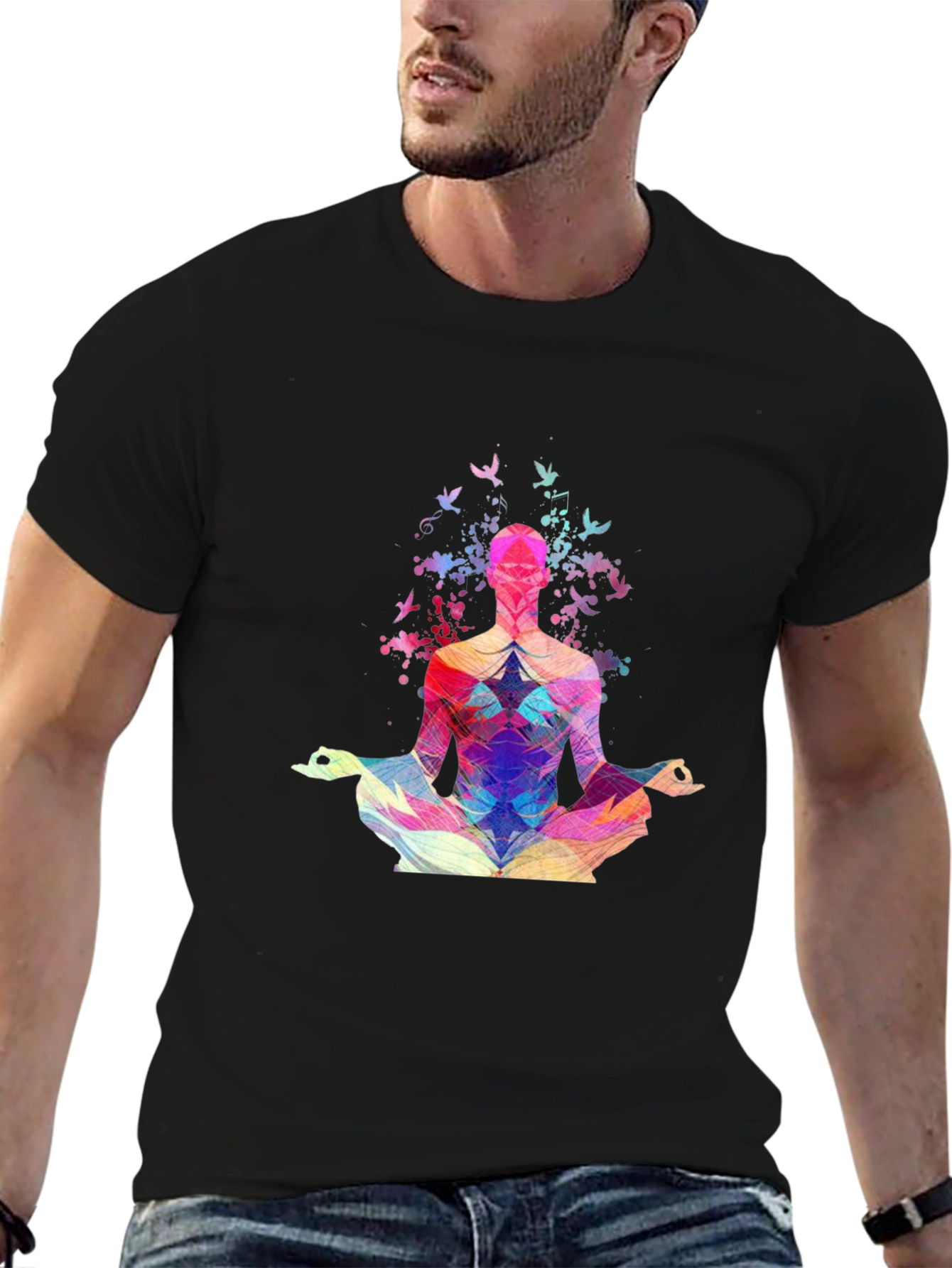 Meditative Geometric Design Black T-Shirt