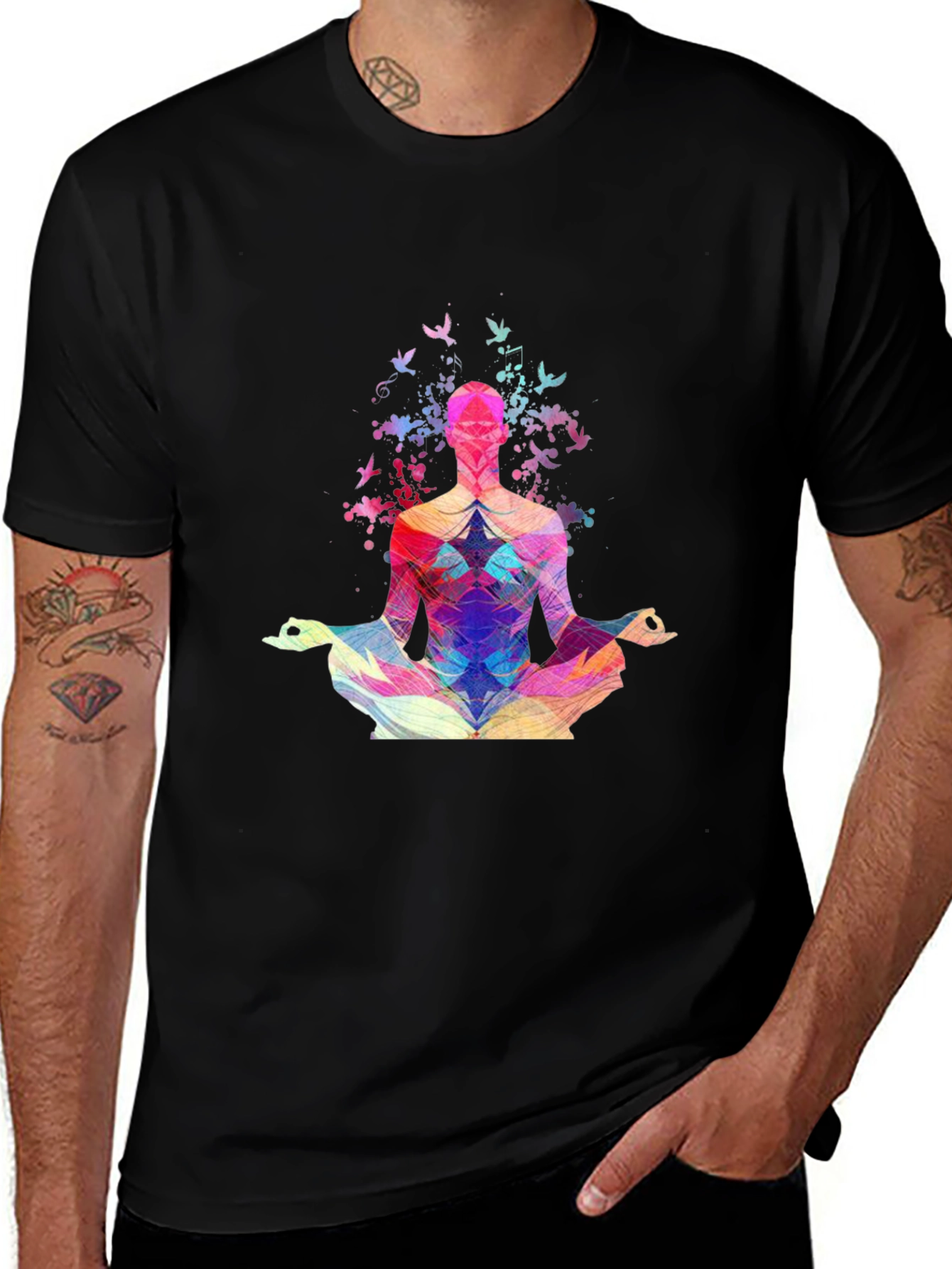 Meditative Geometric Design Black T-Shirt