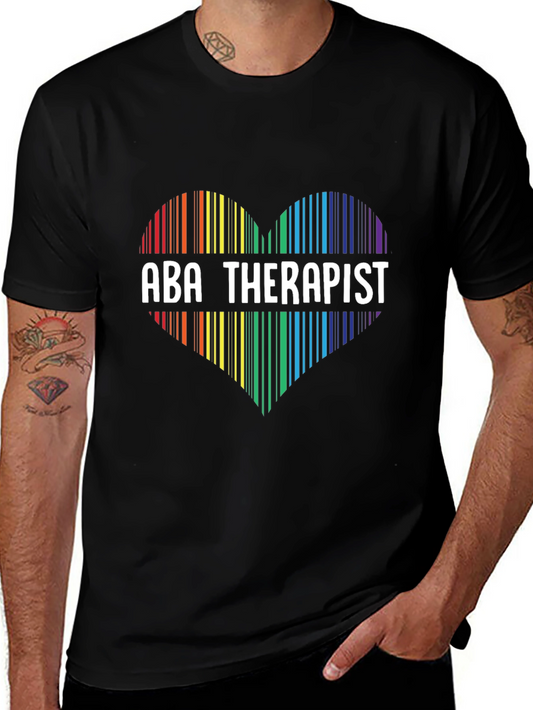 ABA Therapist Rainbow Heart Barcode T-Shirt