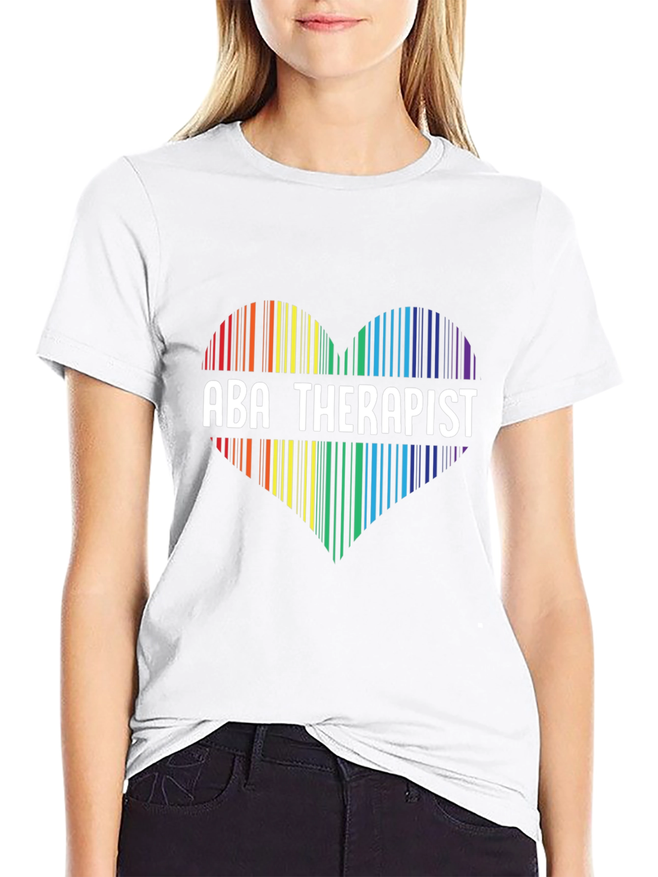 ABA Therapist Rainbow Heart Barcode T-Shirt