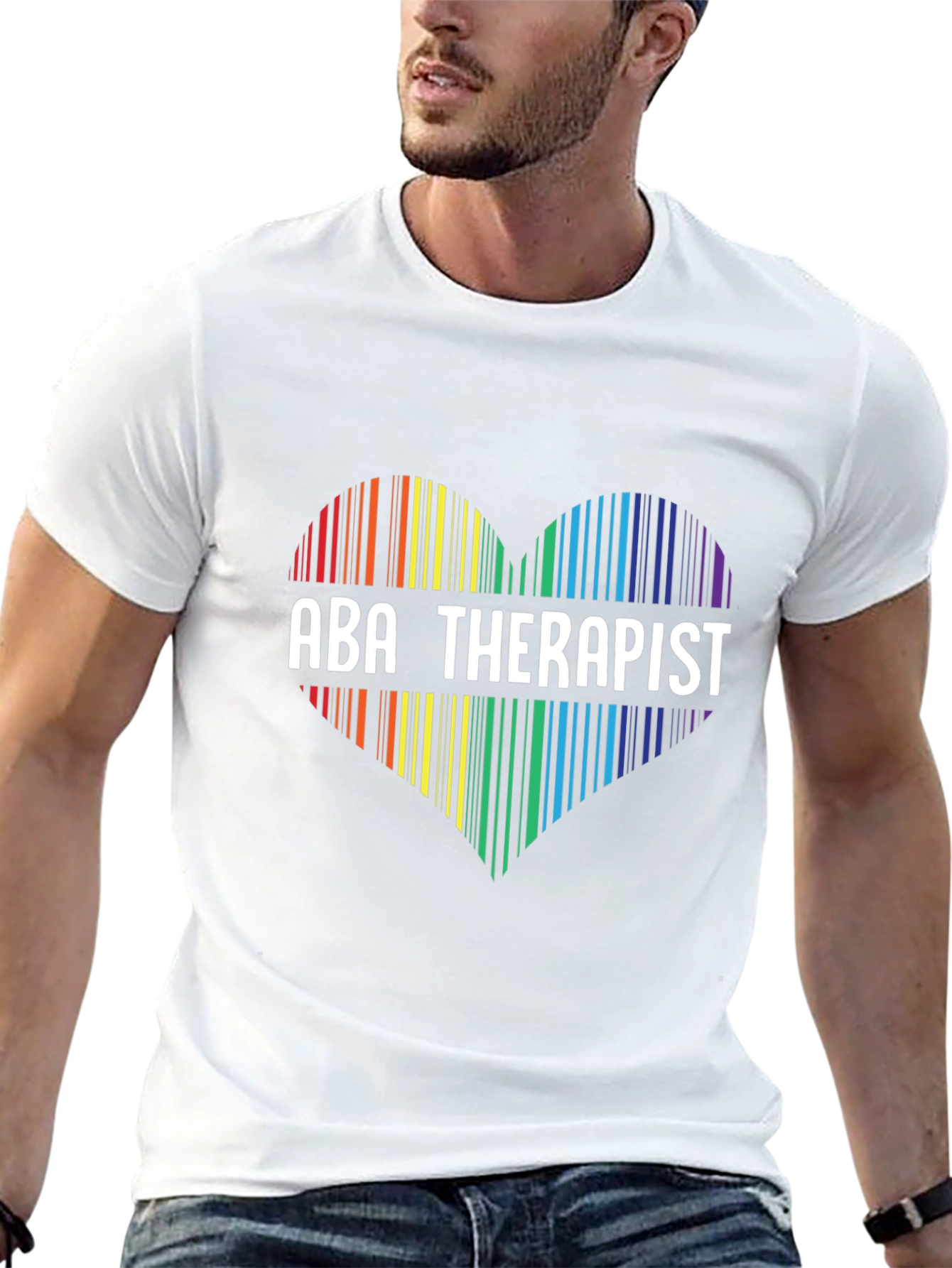 ABA Therapist Rainbow Heart Barcode T-Shirt